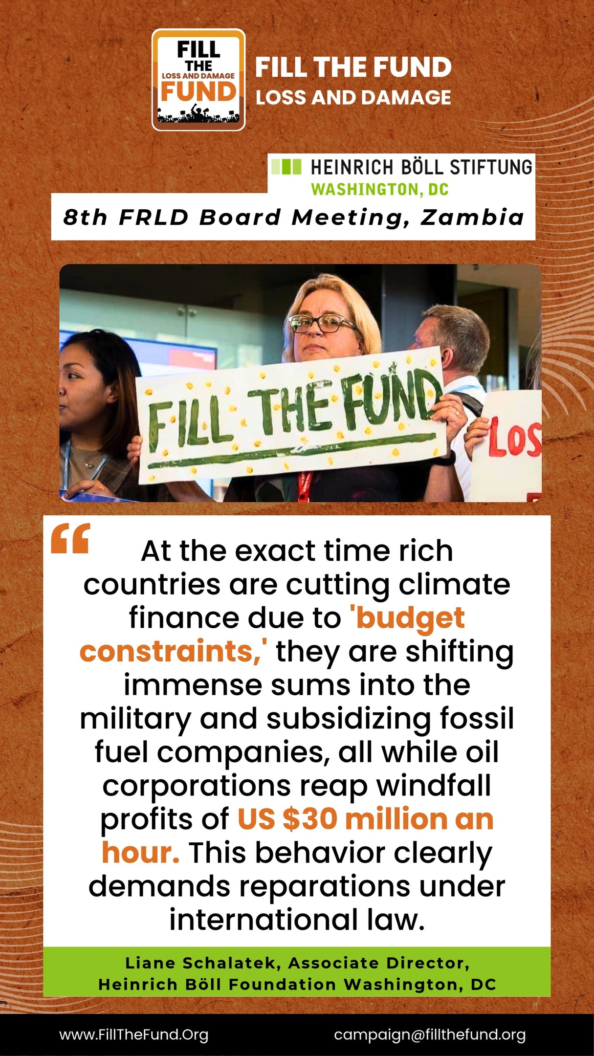 The money is there. The political will is not. šš°
āOil corporations reap windfall profits of US $30 million an hour. This behavior clearly demands reparations under international law.ā - Liane Schalatek.
While the planet burns, rich polluting countries claim "budget constraints" for climate action while spending trillions on the military. Meanwhile, frontline communities are left with scraps.
š The Gap:
Need: $400 Billion / year by 2035 Paid in: Only $448.92 Million (0.1% of the need)
The FRLD must be filled through a human rights-based strategy that makes polluters pay. No more loans. No more excuses.
#FillTheFund #PayUp4LossAndDamage #ClimateEmergency #HumanRights
#LossAndDamage
@boell_us