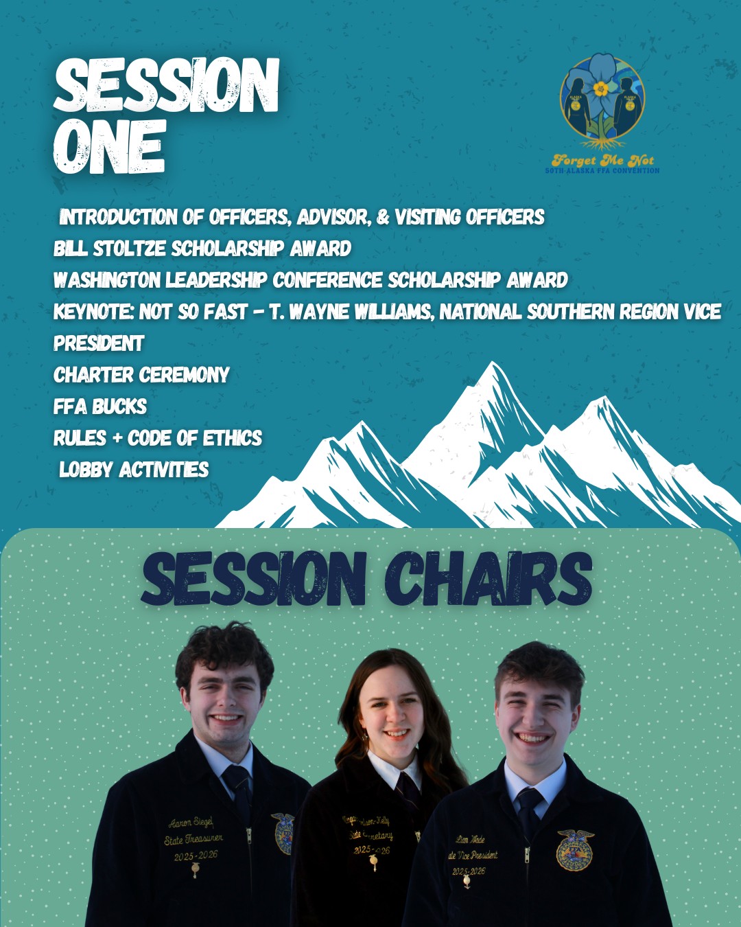 Join us in Session One!
Pre-Session at 6:30 PM
Session Starts at 7:00 PM
Not able to be in person? Join us Live on YouTube at "Alaska FFA Association"