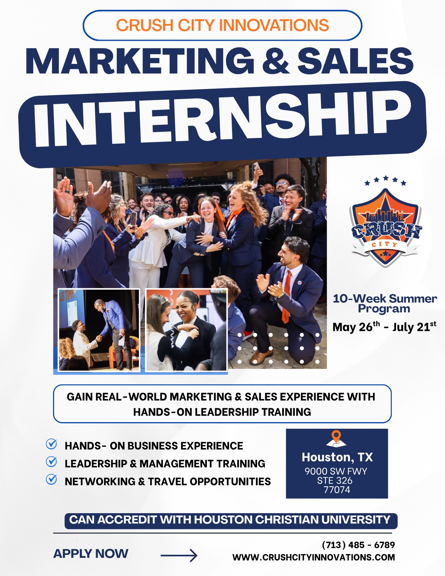Your summer just leveled up 💼🔥
Real experience. Real growth. Real opportunities.
If you’re ready to build your skills, grow your confidence, and step into leadership , this is where it starts.🚀
From hands-on training to networking and travel opportunities, this isn’t just an internship… it’s a launchpad 🚀
Click the link in bio to apply & follow us to stay updated on opportunities, events, and announcements!
#CrushCity #InternshipOpportunity #HoustonTX #MarketingInternship #SalesInternship
