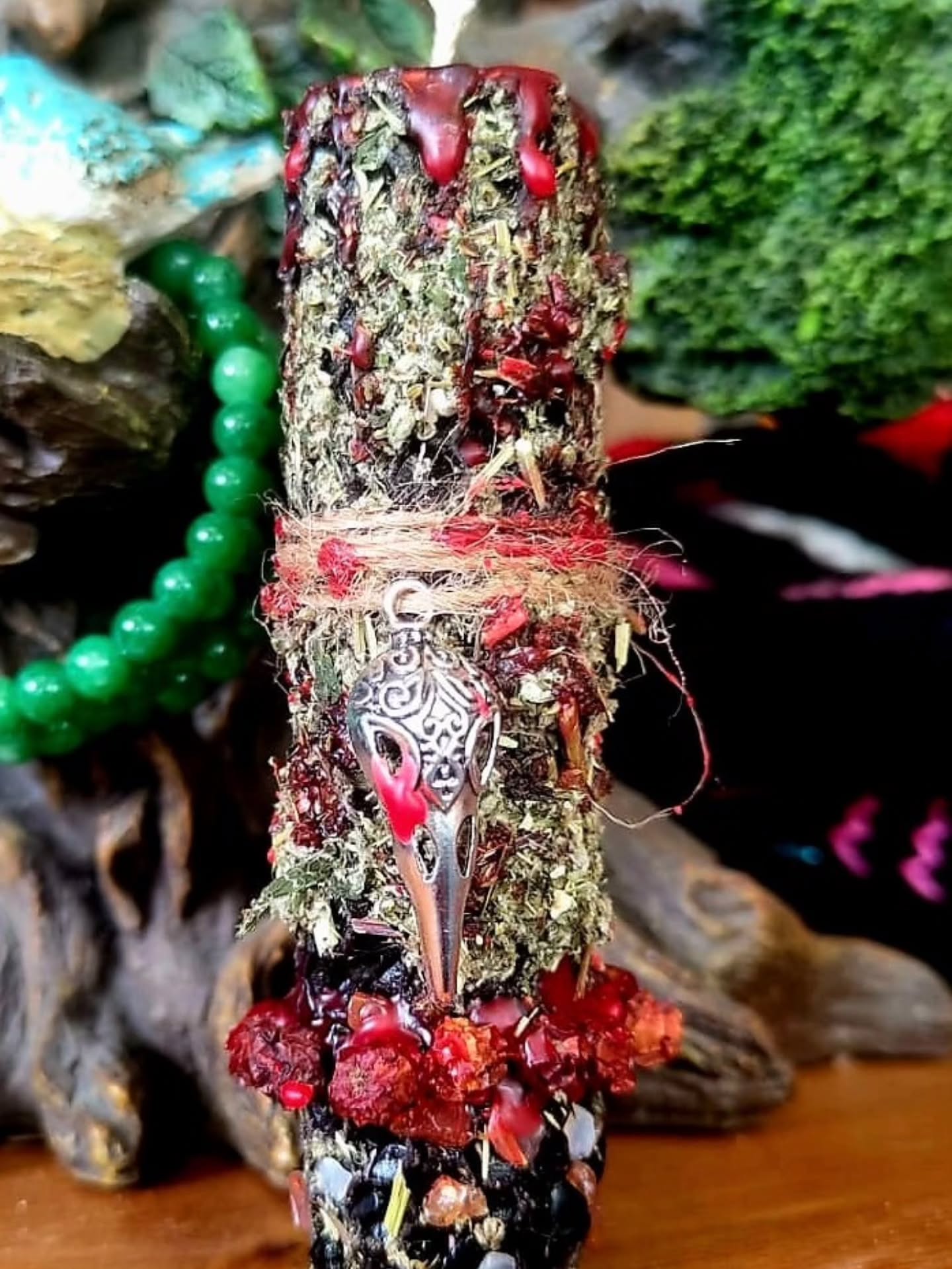 Good morning Wytches, we've got another new candle addition to the shop!
Welcome to our first Morrighan Deity Candle!!
Call upon the Celtic Goddess of Death, War, Sovereignty and Prophecy with these new Dressed Candles.
Hand rolled from dark red beeswax, dressed in Carnelian and Smokey Quartz Chips for protection and sovereignty, Mugwort for connecting with the Spirit's of The Dead and Prophecy. A ring of Rowan Berries, symbolic of the Blood of the Gods, protection and power.
The final product has been Blessed by us.
£8.99 each in store now
Blessings of the Land Sea and the Sky ❤️❤️❤️❤️