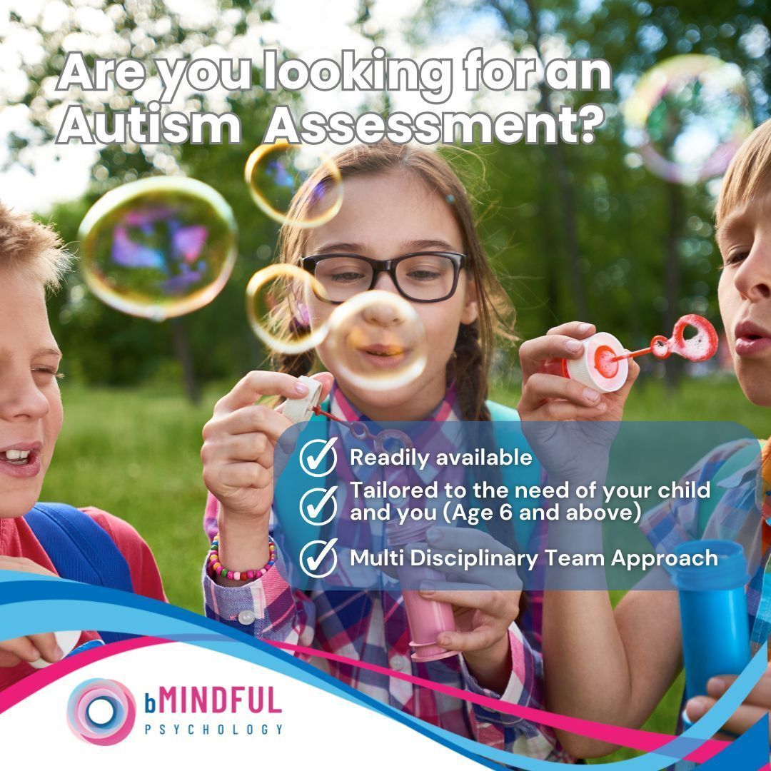 You are not alone, help is available now.
Get the support your child needs without lengthy delays.
bMindful's Private Autism Assessments
Faster access - No waiting time.
Gold Standard Assessments - in line with national best practice.
Step by step pricing- Initial consultation with clinician £150.
Payment plan
Clear written reports.
Expert, friendly and empathetic clinicians, high level of experience with children and young people.
Our private paid autism assessments help you understand your child’s strengths and challenges. bMindful’s experts work with parents and carers giving clear, practical recommendations for home and school tailored to your child.
Find out more today https://buff.ly/NUYyUN8
#Assessments #AutismAssesments
#ChildrensMentalHealth #Manchester #Stockport #Cheshire