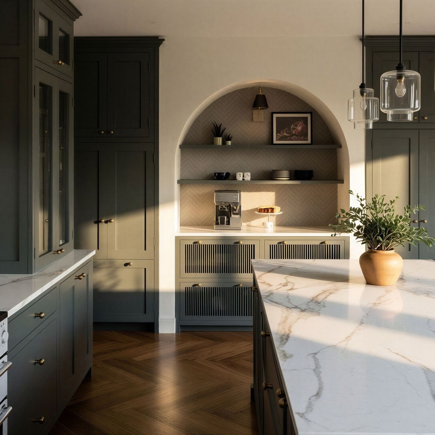 A coffee station is one of those quiet luxuries that transforms everyday routines. If space allows, dedicating an area for your coffee machine, open shelving and thoughtful storage keeps everything to hand and the rest of the kitchen clear ☕
#coffeestation #coffeearea #kitchencoffeestation #bespokekitchens #coffeenook #reededcabinetry #dubaihomes