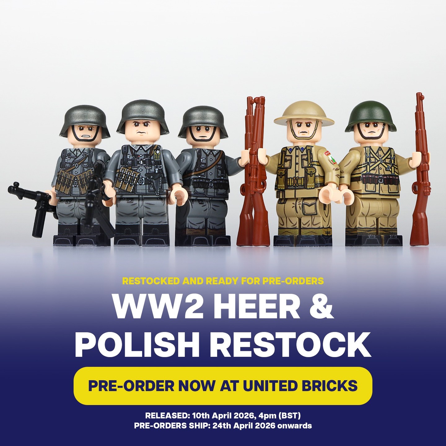 BACK IN ACTION: WW2 German and Polish Minifigures available for pre-order NOW!
The wait is over, our WW2 Heer & Polish Restock has landed at United Bricks - Pre-order yours today at unitedbricks.com
👉 www.unitedbricks.com/new-products
Comment down below which Minifigure your going to pre-order...or which Minifigure you want to see restocked next 👀
-
#unitedbricks #lego #minifigures #afol #brickarms #customlego #militaryminifigs #brickcollector #fridaydrop