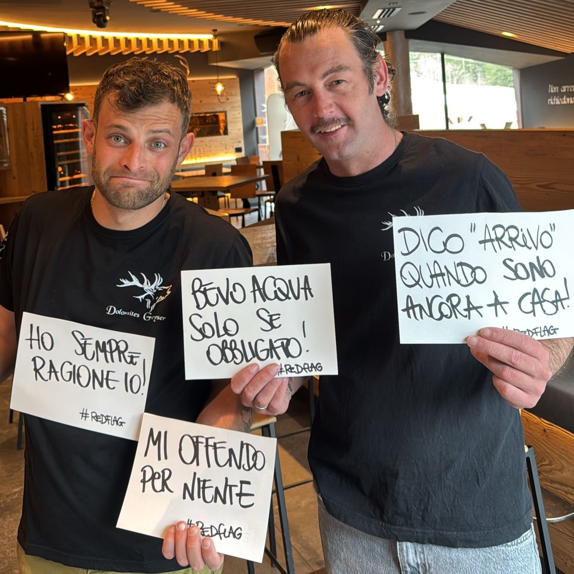 🚩 RED FLAG NIGHT
Abbiamo iniziato noi… 😈
E tu?
👀 trova qualcuno peggio di te
Sai già qual è la tua…
o la scrivi al momento?
Venerdì 11 aprile 2026
🕤 dalle 21.30
🎧 DJ set con DJ Sem
👉 prepara il tuo biglietto
e portalo con te
Dolomites Geyser Restaurant Après Ski – Pozza di Fassa
#dolomitesgeyser #pozzadifassa