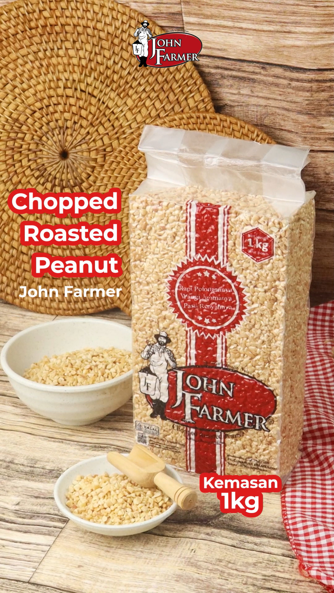 Chopped Roasted Peanut dari John Farmer, topping andalan yang bikin semua olahan kamu makin spesial! Potongannya rapi, aromanya harum menggoda, dan renyahnya juara—cocok untuk kue, minuman, hingga berbagai kreasi favoritmu. ✨
#johnfarmer #specialistinqualitynuts #toping #kacang