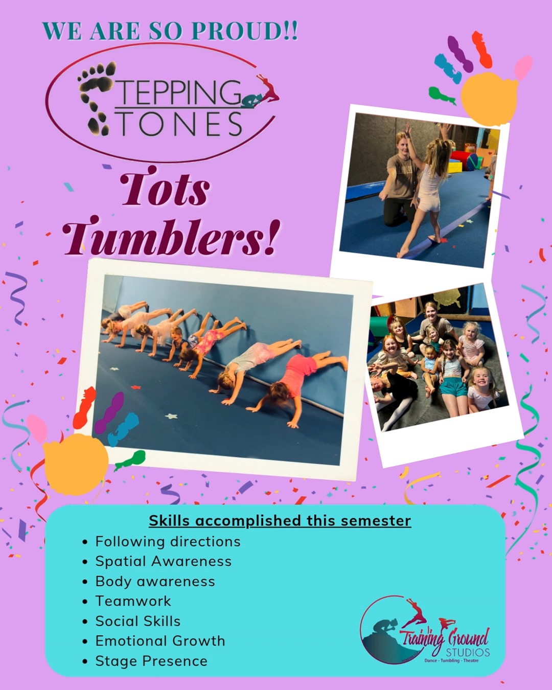Congratulations to the newest members of the gymnastics crew! Over the past 5 months, you have grown so much not only in your skill and technique, but also in your discipline and self-control! We celebrate you! #tumbling #steppingstones #tgs2026 #inspiretransformrenew #glenrosetx #performingarts
