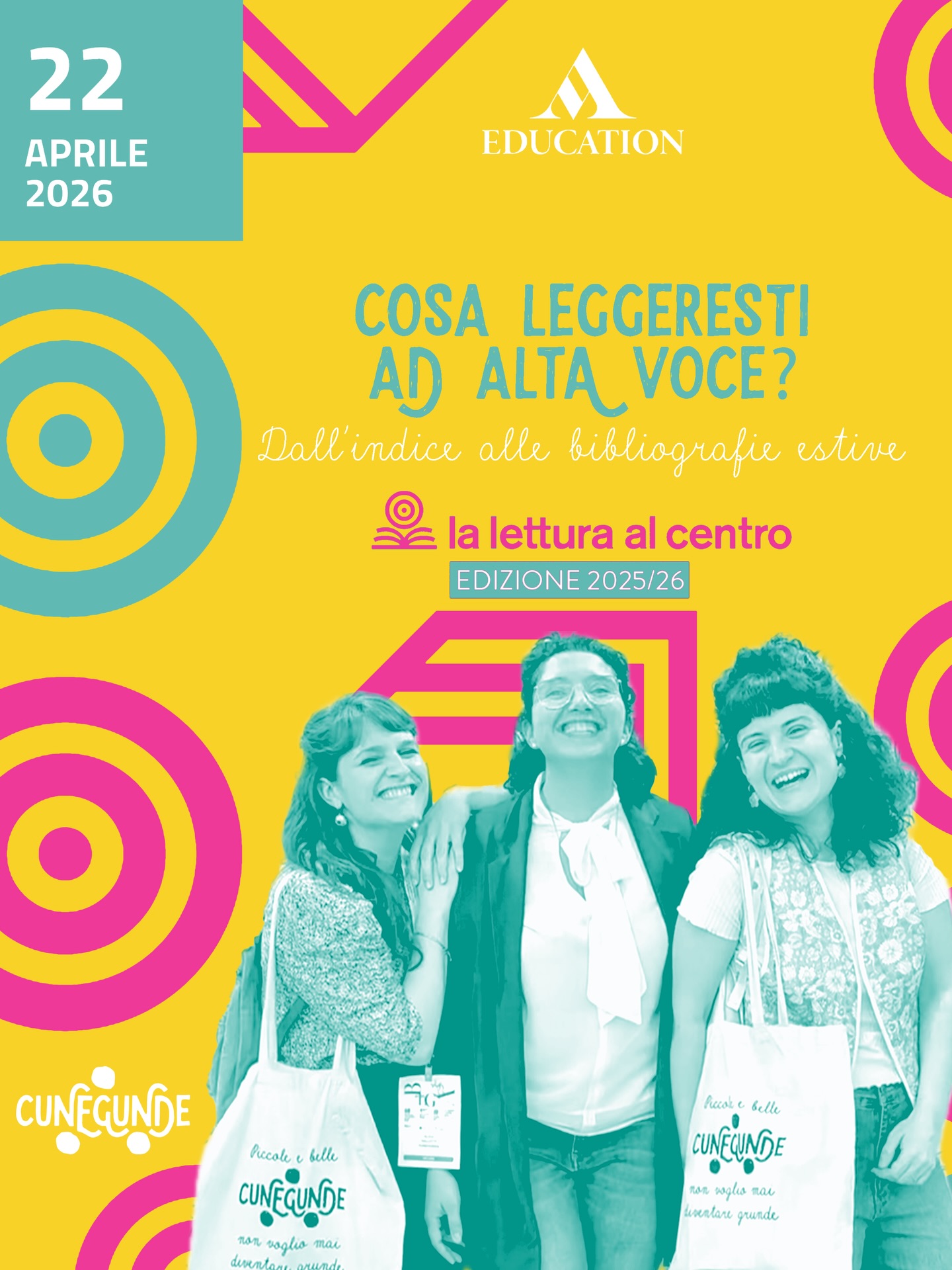 𝗖𝗼𝘀𝗮 𝗹𝗲𝗴𝗴𝗲𝗿𝗲𝘀𝘁𝗶 𝗮𝗱 𝗮𝗹𝘁𝗮 𝘃𝗼𝗰𝗲? ☀️
Dall’indice alle bibliografie estive
📅 Mercoledì 22 Aprile 2026
🕠 17:30 / 19:00
📍 Webinar online gratuito
Una storia non finisce quando si chiude il libro.
L’ultimo incontro, parte del ciclo di webinar
*Cosa leggeresti ad alta voce?*
invita a immaginare percorsi di lettura
che si allargano e si intrecciano,
creando bibliografie personali e condivise,
anche per l’estate.
Un laboratorio di idee per moltiplicare
la voce dei libri, portandoli “fuori”,
sotto l’ombrellone o nel mondo.
🏫
Questi webinar realizzati
con @primariaclub e @mondadoriedu
sono pensati per le/gli insegnanti
di Scuola Primaria che vogliono
proporre la lettura in modo coinvolgente
e stimolante per i bambini.
𝗖𝗼𝘀𝗮 𝗹𝗲𝗴𝗴𝗲𝗿𝗲𝘀𝘁𝗶 𝗮𝗱 𝗮𝗹𝘁𝗮 𝘃𝗼𝗰𝗲? ☀️
Dall’indice alle bibliografie estive
📅 Mercoledì 22 Aprile 2026
🕠 17:30 / 19:00
📍 Webinar online gratuito
Una storia non finisce quando si chiude il libro.
L’ultimo incontro, parte del ciclo di webinar Cosa leggeresti ad alta voce?, invita a immaginare percorsi di lettura che si allargano e si intrecciano, creando bibliografie personali e condivise, anche per l’estate.
Un laboratorio di idee per moltiplicare la voce dei libri, portandoli “fuori”, sotto l’ombrellone o nel mondo.
🏫
Questi webinar realizzati
con @primariaclub e @mondadoriedu
sono pensati per le/gli insegnanti
di Scuola Primaria che vogliono
proporre la lettura in modo coinvolgente
e stimolante per i bambini.
❓
E tu, cosa leggeresti in estate?
Ti aspettiamo all’immersione online!
Iscrizione sul sito di mondadorieducation ✨
E tu, cosa leggeresti in estate?
Ti aspettiamo all’immersione online!
Iscrizione sul sito di mondadorieducation ✨