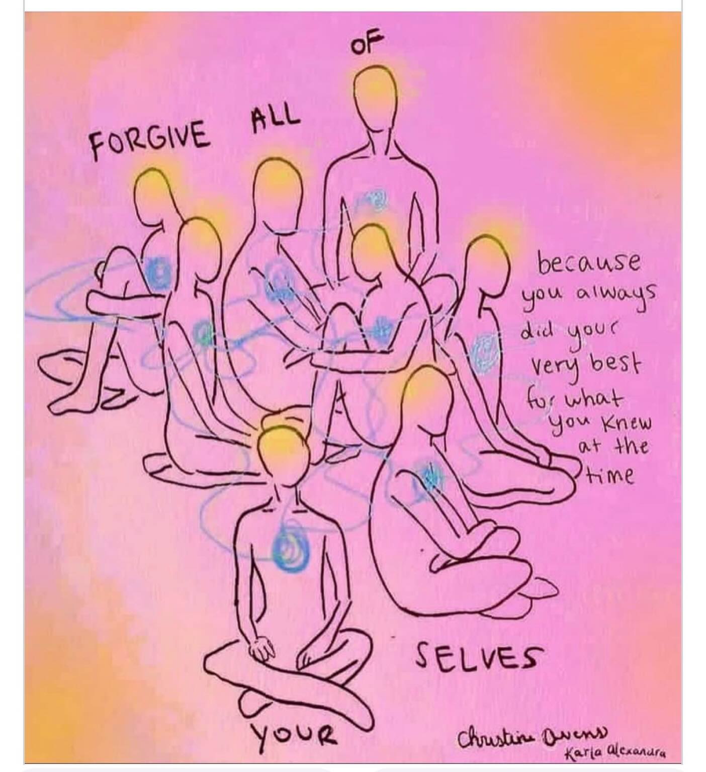 Each version of you got you to where you are today. Doing the best with what each version knew. So we much forgive ourselves over what we didn’t know, what we didn’t do, and grieve what could have been. To move forward :)