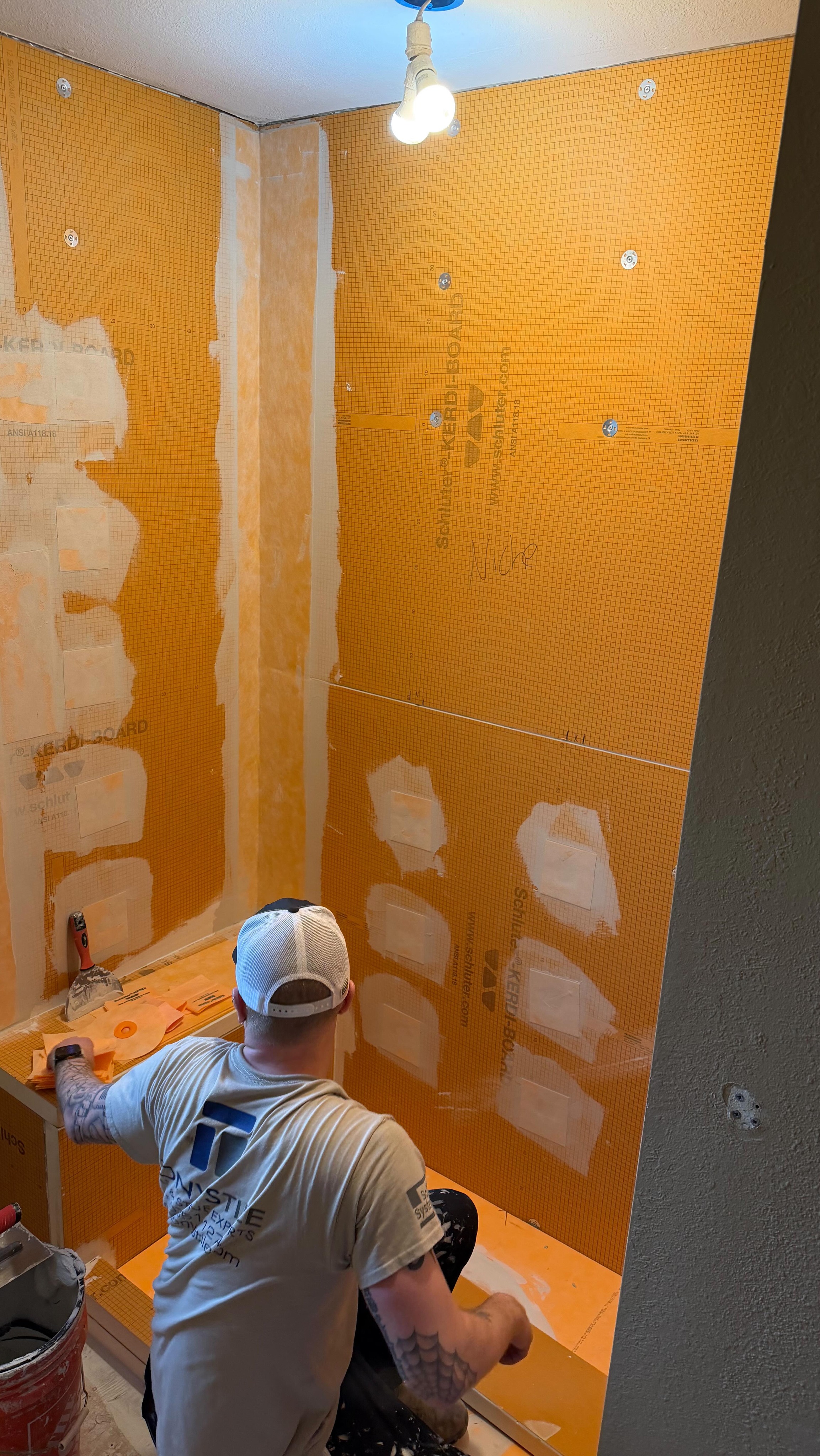 All in a week’s work: Demo, electrical rough in, plumbing rough in, framing, drywall, tile prep, floor leveling, shower waterproofing, electrical and plumbing inspections complete, insulation and framing… and we managed to maintain a clean job site!
Your time is valuable — you won’t find us sleeping on the job! Contact us today to get your project off to a quick start.