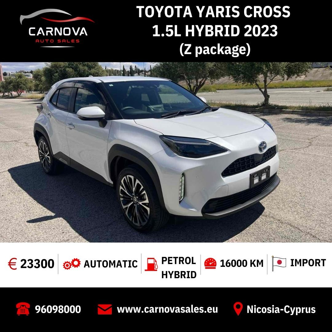 🇯🇵Japan import
‼️In stock‼️
Toyota Yaris Cross Hybrid 2023 – Z Package
Grade:4.5
(Full Feature List)
✅Automatic
✅16000km Warranty
✅1.5L Hybrid engine (Toyota Hybrid System)
✅e-CVT automatic transmission
✅Excellent fuel economy & low emissions
✅Front-wheel drive
✅Multiple drive modes (Eco / Normal / Power)
✅Full digital instrument cluster
✅Large multimedia touchscreen
✅Apple CarPlay & Android Auto support
✅Semi-leather (part-leather) seats
✅Heated front seats
✅Automatic air-conditioning / climate control
✅Smart-entry & push-button start
✅Leather-wrapped multifunction steering wheel
✅Adjustable rear seats (60/40 split)
✅Multiple storage compartments
✅High driving position (SUV style)
✅360° panoramic camera
✅Front & rear parking sensors
✅USB ports / Bluetooth connectivity
✅Digital driving modes & on-screen vehicle info
✅Auto-dimming rearview mirror
✅Safety & Driver Assistance (Toyota Safety Sense)
✅Pre-Collision System with pedestrian detection
✅Adaptive Cruise Control (Radar Cruise)
✅Lane Departure Alert
✅Lane Tracing Assist (keeps car centered in lane)
✅Blind-Spot Monitor
✅Rear Cross-Traffic Alert
✅Road Sign Assist (reads traffic signs)
✅Automatic high beam headlights
✅Full LED headlights & LED fog lights
✅Stability control, traction control, ABS, airbags
✅18-inch alloy wheels
✅ LED daytime running lights
✅LED rear combination lights
✅Apple Car Play
✅Android Car Play
✅On the road price
Including ( sva,mot,service, new registration )
✅2 Years Warranty
❇️Δεκτός οποιοσδήποτε Έλεγχος από τον μηχανικό /ισιωτή σας σε όποια πόλη βρίσκετε!
Price:€23300
☎️96098000-99979960
#cars #cyprus #autosales #nicosia #yariscross