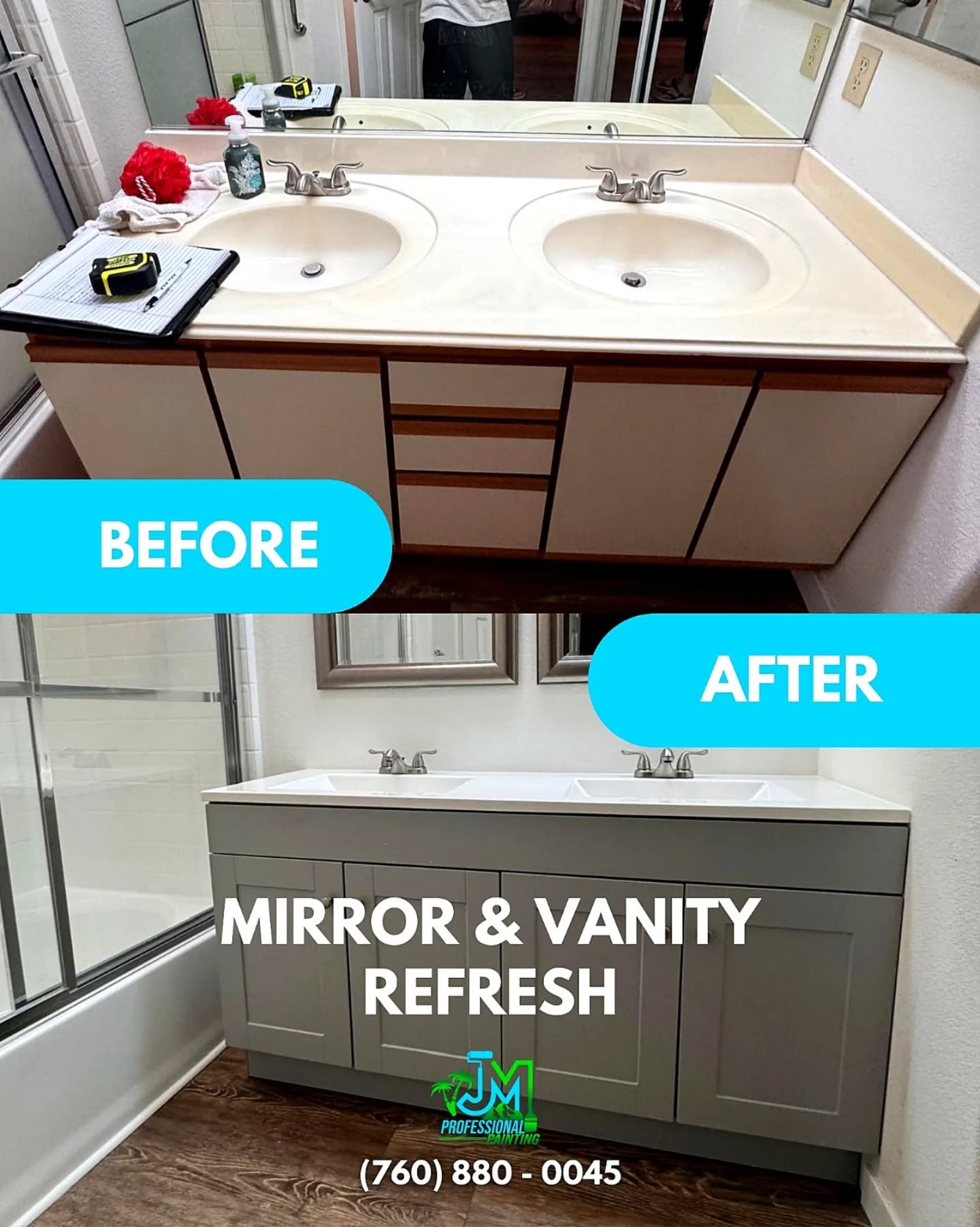 From dated wood trim to a sleek, modern finish, we’ve completely transformed this bathroom into a contemporary retreat🛠
Ready to upgrade your space?
📞 Call us at (760) 880-0045