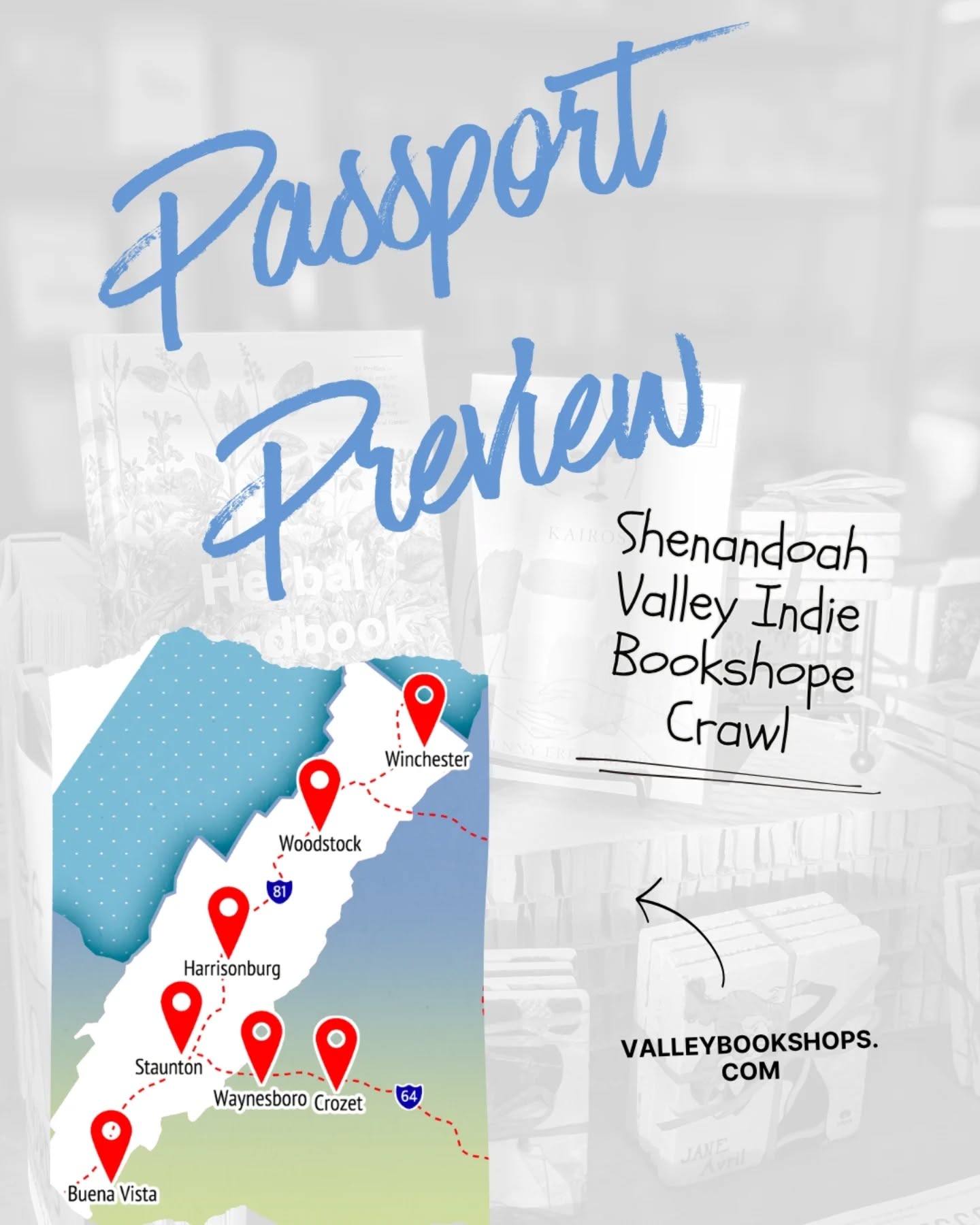 Passports are rolling in!!!
You have until Saturday - National Indie Bookstore Day - to participate in the 1st Shenandoah Valley Indie Bookshop Crawl 🎉
Whether you stop at one or all 9 participating bookshops, grab a passport and support your local bookshops!
You can enter to win a prize at your favorite shop and - if you visit at least 7 - you will be entered into a drawing for our grand prize: $25 store credit from all participating shops ($225 total value)!
#Valleybookshops #valleybookshopcrawl #Indiebookstoreday #supportindiebookshops