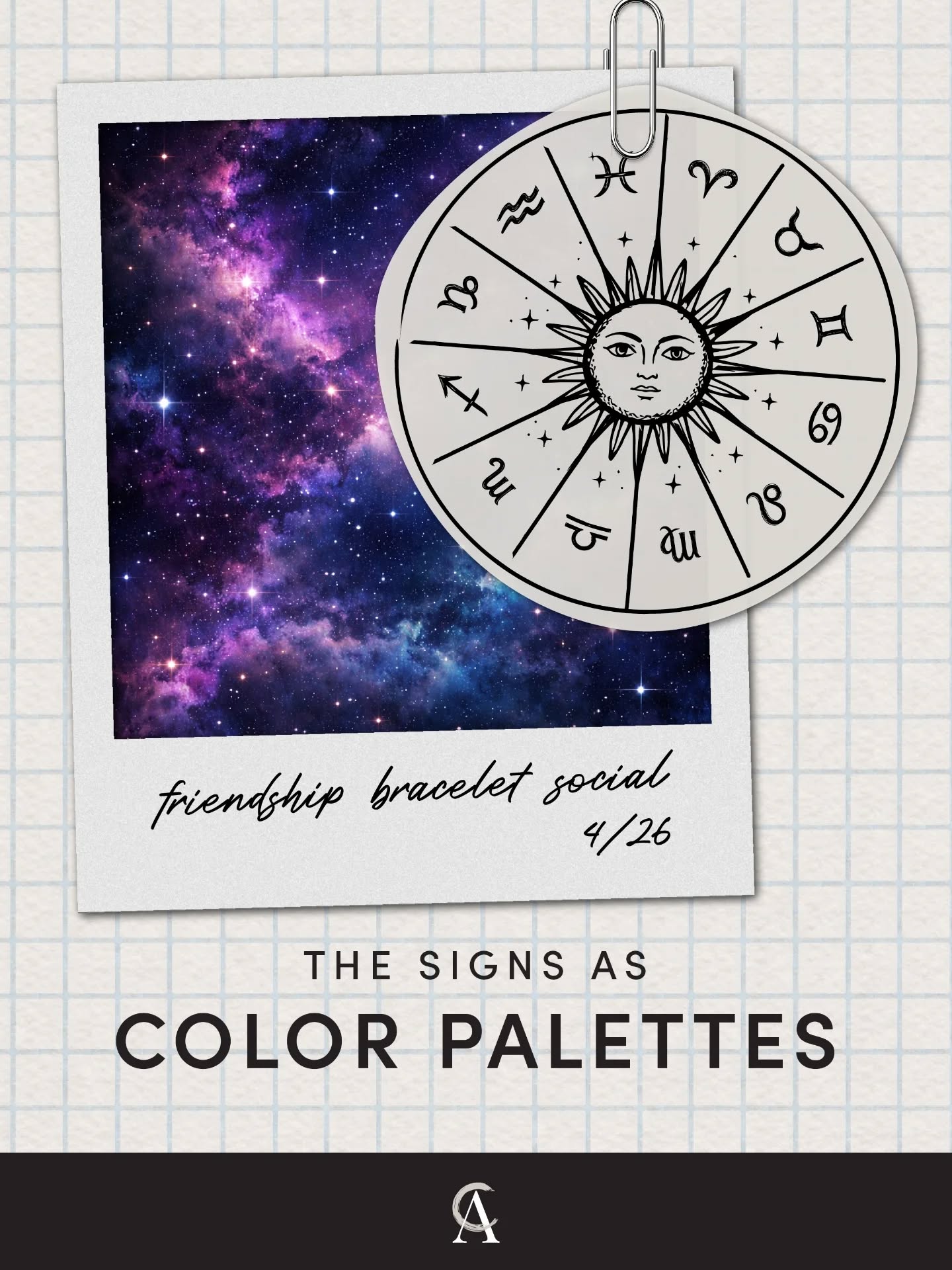 I can't believe the Friendship Bracelet Social is this weekend!
Here are some more color palettes for inspiration. ✨
Does your sign's palette match your energy?
Get your tickets on The Society's website:
www.thesocietycny.com