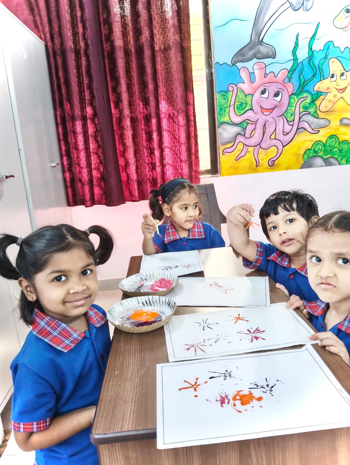 Jr. Kg Straw Painting Activity.