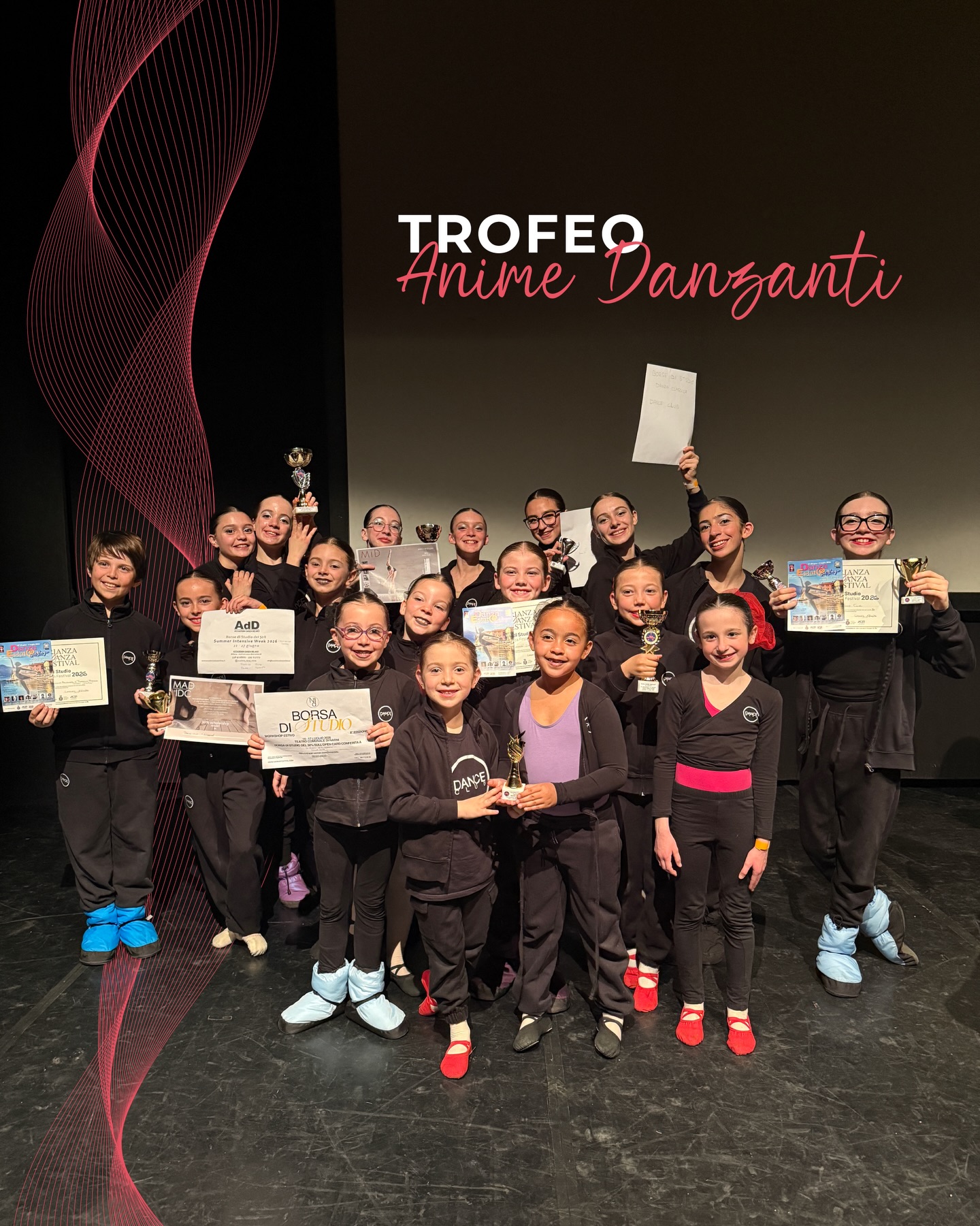 TROFEO ANIME DANZANTI 12 Aprile 2026
Nuove sfide, nuove opportunità, grandi soddisfazioni ✨
BABYLIX
🥈2ºclassificati cat.classico gruppi bambini- coreo ‘Di Rosso le tingerem’ di @_laura_puppi e @rebeccastraz
🎖️Premio miglior presenza scenica
GIADA MANSUETO
🥇ºclassificata cat.classico solisti bambini - variazione ‘Ciliegina’ di @aletorrielli
🏆Premio miglior talento della categoria
BALLET ACADEMY INTENSIVE
🥇1ºclassificati cat.classico gruppi under 14- coreo ‘Stars and Stripes’ di @aletorrielli
🏆Premio miglior coreografia
🎖️Menzione speciale a Tommaso Braga e Giada Mansueto
BEATRICE CAVALLARO
🥇1ºclassificata cat.classico soliste under 14 - variazione ‘Il Pipistrello’ di @aletorrielli
🏆Premio miglior talento della categoria
AURORA ALBERTI
🥈2ºclassificata cat.classico soliste under 14- variazione ‘La fille mal gardèe’ di @aletorrielli
TOMMASO BRAGA
🏆Premio miglior talento della categoria
MODERN ACADEMY CHILDREN
🥉3ºclassificati cat.modern gruppi bambini - coreo ‘Clockwork’ di @grazia_vita01 e @rebeccastraz
MODERN ACADEMY INTENSIVE
🥈2ºclassificati cat.modern gruppi under 14- coreo ‘OPS’ di progettoDCMB
🏆Premio miglior coreografia
MODERN ACADEMY JUNIOR
🥉3ºclassificati cat.modern gruppi under 18- coreo ‘Nebula’ di progetto DCMB
🏆Premio miglior presenza scenica
MODERN ACADEMY SENIOR
🥇1ºclassificati cat.modern gruppi senior - coreo ‘Moka’ di progetto DCMB
🏆Premio miglior coreografia
GIULIA GRIMOLDI & ELENA DI GREGORIO
🥇1ºclassificate cat.contemporaneo passi a due under 14 - coreo ‘Mischievous birds’ di @graziavita e @alessiasmorta
CLARA PICCIONE & REBECCA RUBINACCIO
🥇1ºclassificate cat.contemporaneo passi a due under 18 - coreo ‘Travellers’ di @alessiasmorta
FAMILY AFFAIR CREW
🥉3ºclassificati cat.hip hop gruppi under 14
coreo di @vanessacostarelli @_alexpapi__
SEVEN SINS CREW
🥈2ºclassificati cat.hip hop gruppi senior
coreo di @_alexpapi__
Continua nel primo commento…