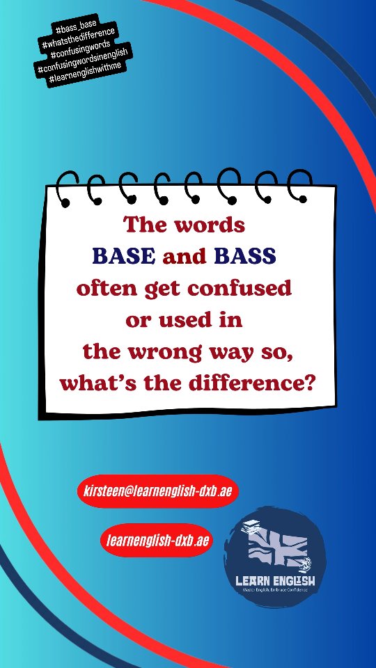 The words #base_bass sound the same but are different. So what is the #difference ? Check out these #confusingwordsinenglish #learnenglishwithme #whatsthedifference⁉️🤷🏻♀️