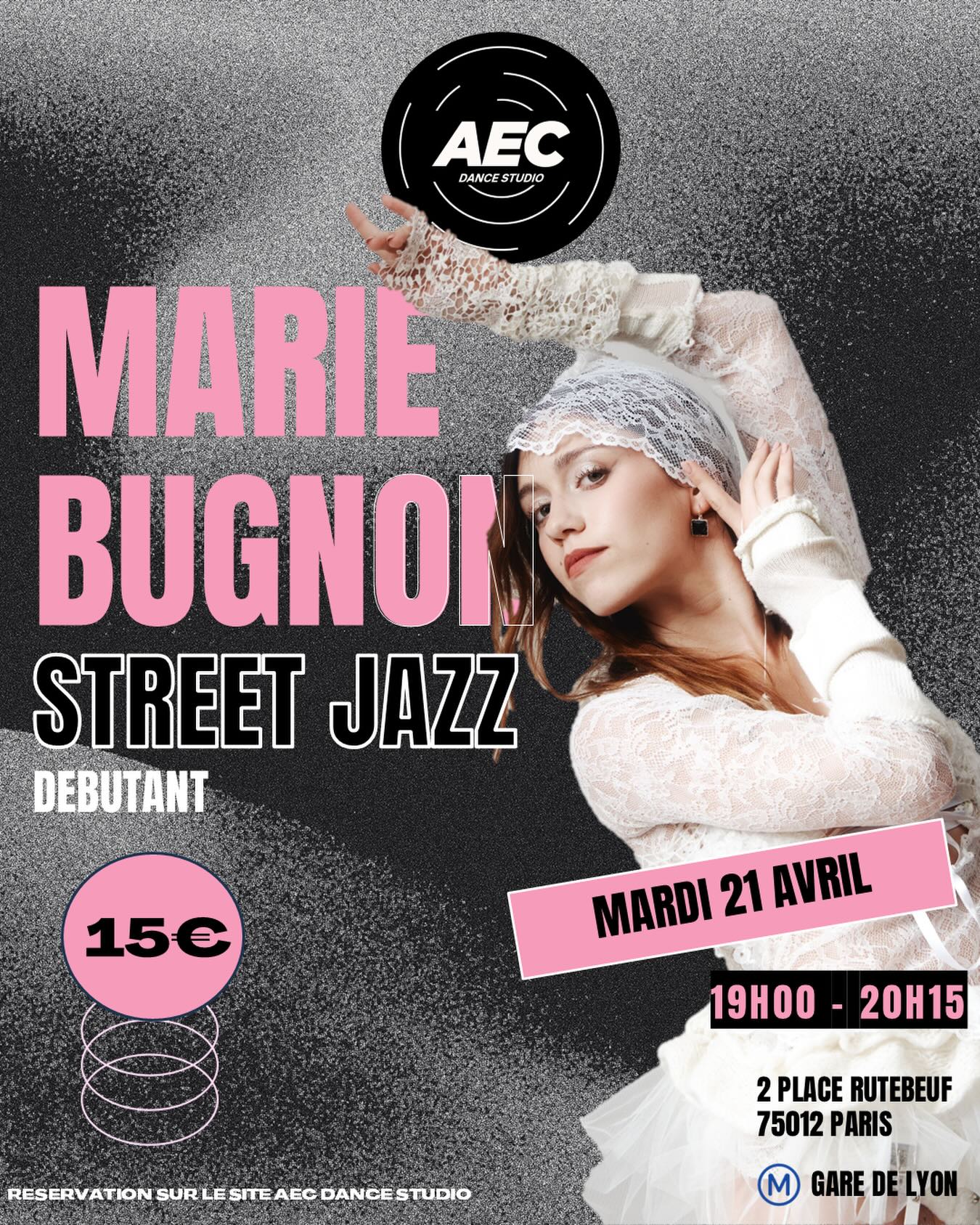 🌟STREET JAZZ AVEC MARIE BUGNON🌟
Niveau débutant
Mardi 21 avril 19h00
AECDANCESTUDIO
2 place rutebeuf, PARIS 12
Inscriptions sur aecdancestudio.com
Lien également dispo en bio