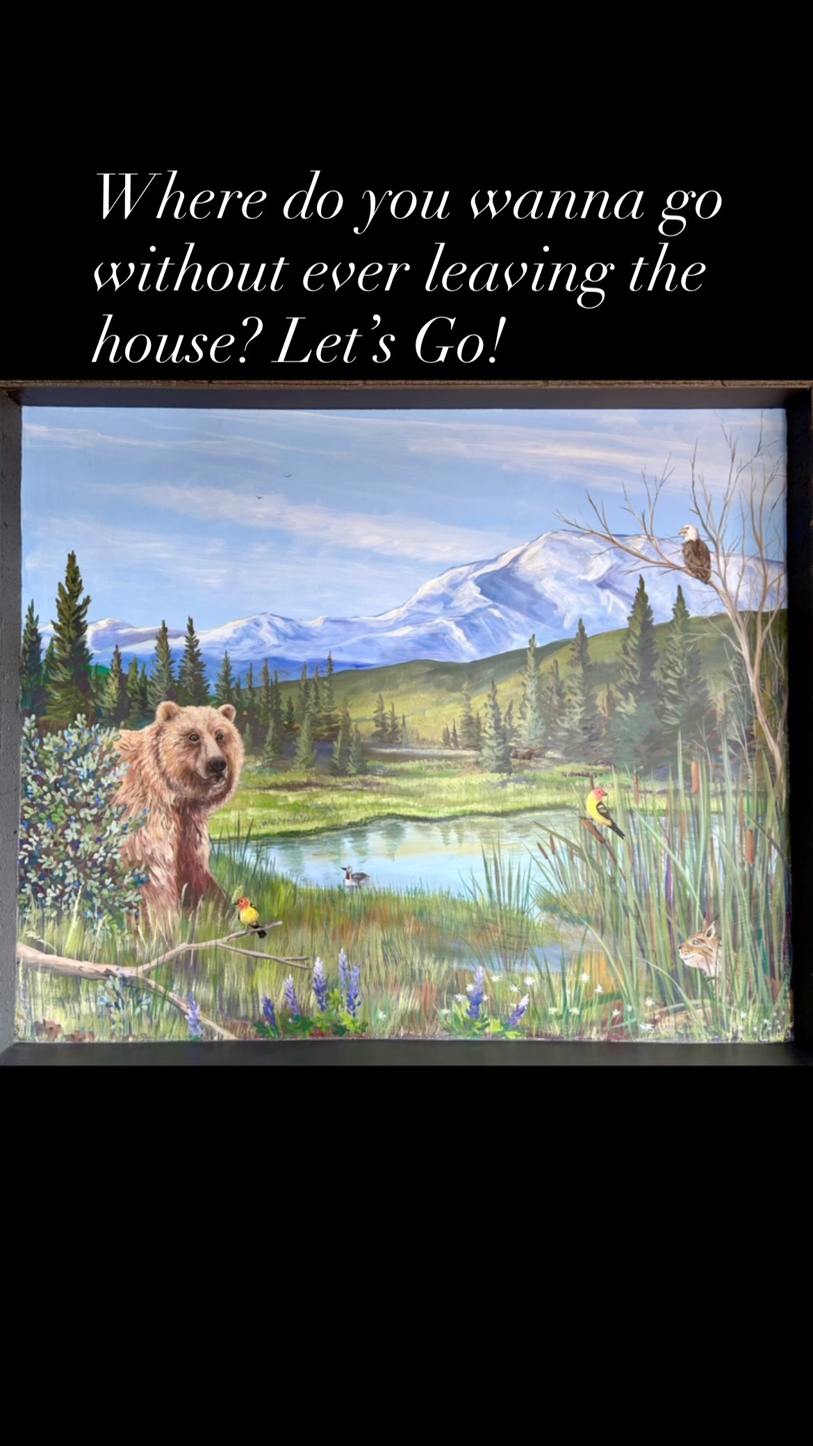 Enjoy the making of this small mural I just completed on a residential patio. What a way to make a space your own. Where do you wanna go without ever leaving the yard? Maybe I can help you with that! Murals and sculptures can transform a place into an oasis. Message me. #artandenvironments #paintmagic #denalinationalpark #paintedpatio #happygrizzly