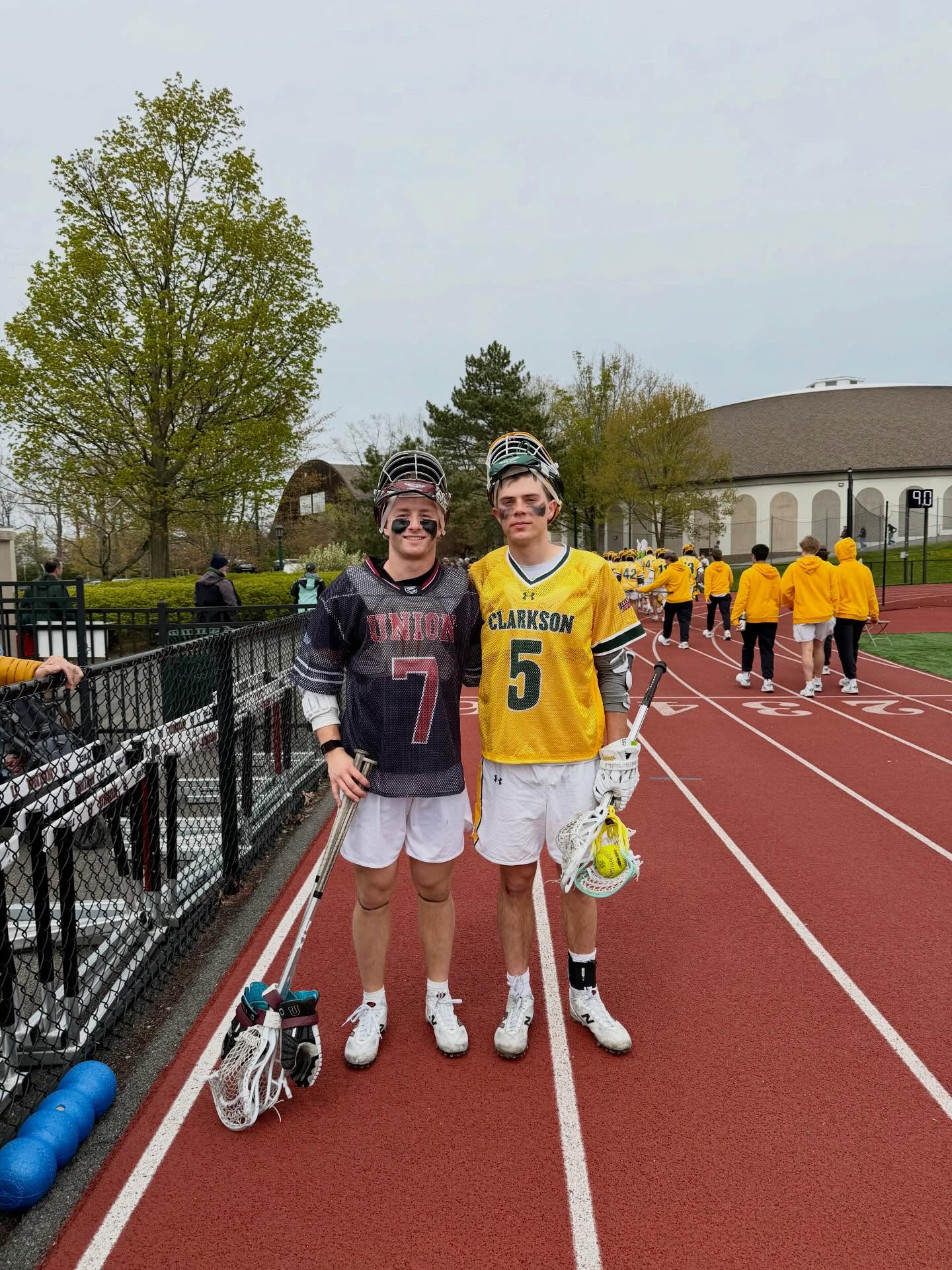 JD Alumni Drew Laubenstein β25 and Mario Streiff β23 caught up on the field yesterday. Missing Zach Tiffany (Clarkson) β23 in the pic. #jdfamilyforever
