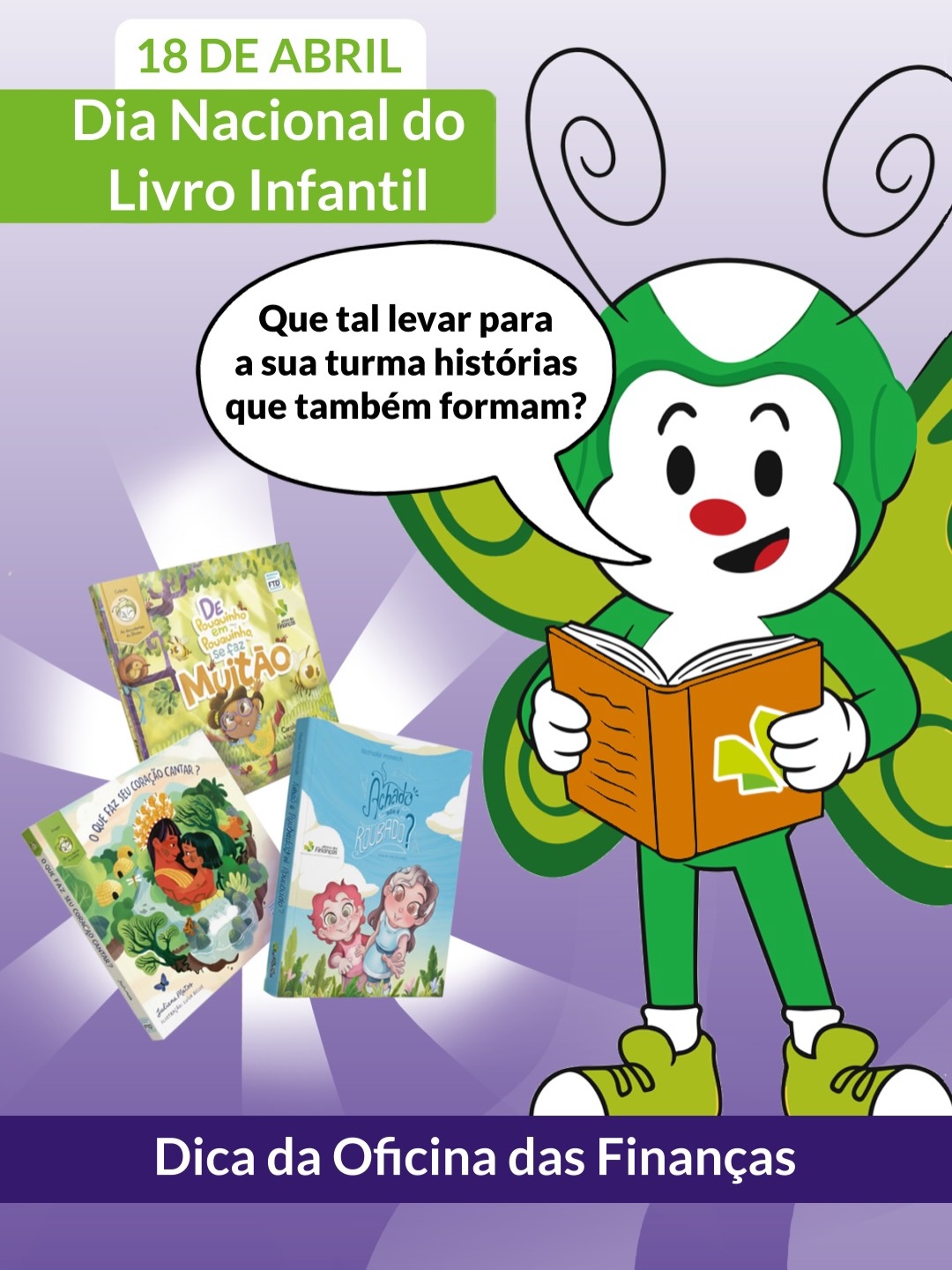 No Dia Nacional do Livro Infantil, fica um convite especial: usar a leitura como ponto de partida para experiências de aprendizagem ainda mais significativas.
Na Oficina das Finanças, os livros são pensados para ir além da história, eles convidam o leitor a participar, decidir, refletir e se envolver com o que está sendo vivido.
“Achado não é roubado?” traz dilemas e escolhas que levam a diferentes caminhos.
“De pouquinho em pouquinho se faz muitão” trabalha a construção de objetivos ao longo do tempo.
“O que faz seu coração cantar?” amplia o olhar sobre talentos, identidade e colaboração.
São leituras que ajudam a desenvolver habilidades importantes para a vida, de forma leve, prática e conectada com o cotidiano.
Qual desses você levaria para a sua turma?
#OficinaDasFinanças #DiaDoLivroInfantil #EducaçãoDeComportamentosFinanceiros #Professores #EducaçãoQueTransforma