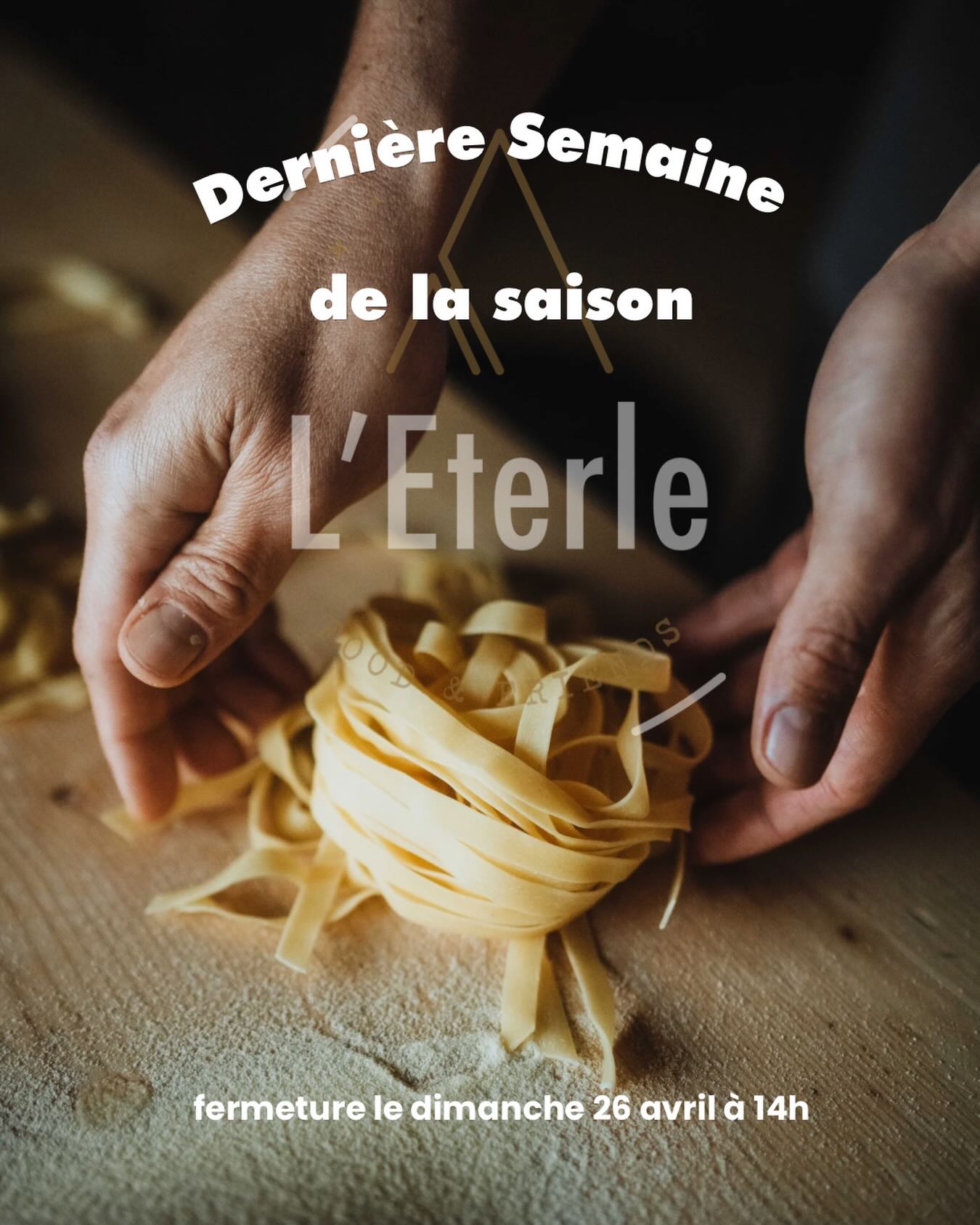 La saison touche à sa fin… 🌿🍕
Notre restaurant L’Eterle fermera ses portes ce dimanche 26 avril à 14h.
Un immense merci à vous tous d’avoir été au rendez-vous tout au long de cette saison. Vos sourires, votre fidélité et vos retours nous motivent chaque jour un peu plus ❤️
On se retrouve très vite pour la saison d’été, avec quelques nouveautés à la carte qu’on a hâte de vous faire découvrir… 👀✨
À très bientôt,
L’équipe de L’Eterle