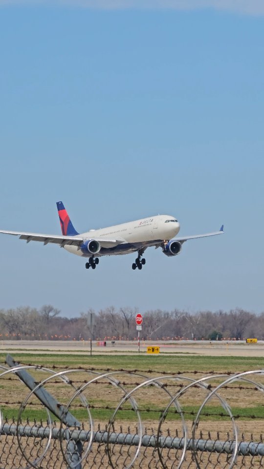 A Delta A330-300 touches down in perfect Minnesota spring weather after a flight from Paris on April 15, 2026. Spring is often a windy season in Minnesota, but the wind on this day was light. Without much headwind, jets were landing with increased ground speed, leading to some float over the runway and later touchdowns than we are used to seeing on 12R.
.
🏷 #deltaairlines #airbusa330 #a330300 #a330lovers #mspairport