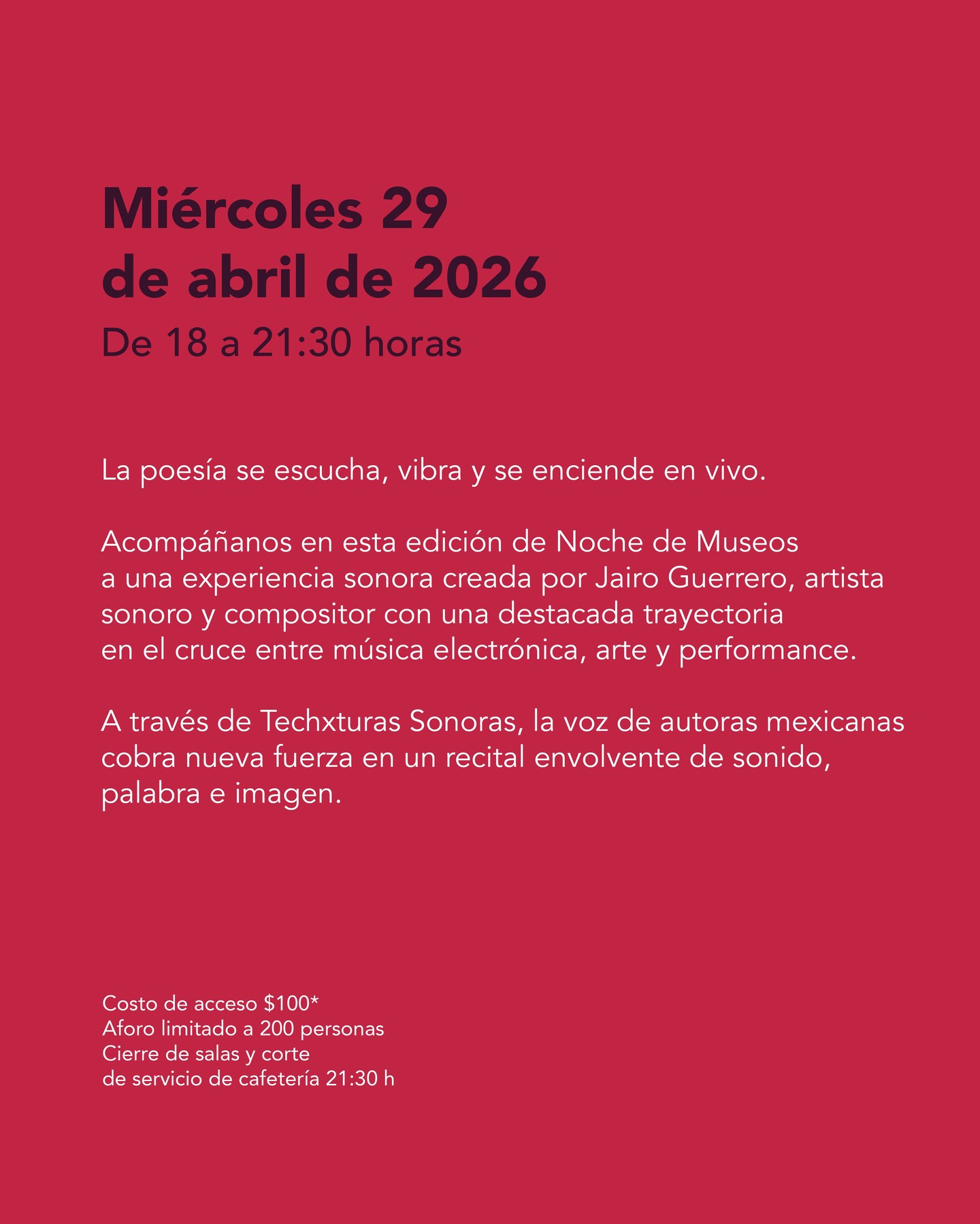 En el histórico edificio del antiguo Hotel de Cortés, en el centro de la Ciudad de México, se levanta hoy el Museo Kaluz, uno de los espacios más relevantes de la actualidad en lo referente a la exhibición de arte mexicano de los siglos XVIII al XX, y donde actualmente se presenta, además, uno de los acervos más importantes en torno a la obra del pintor José María Velasco, El jardín de Velasco.
Un espacio muy especial que, por su vocación y sentido, da pleno contexto al siguiente recital que presentaré. En la próxima Noche de Museos he sido invitado por el museo para presentar una función muy especial desde mi proyecto Techxturas Sonoras: un concierto en el que rindo homenaje a las poetas mexicanas de los siglos XIX y XX a través de una puesta en escena que articula música electrónica gestada en vivo, memoria literaria y visuales en total sincronía, dentro de este diálogo que continúa su gira 2026.