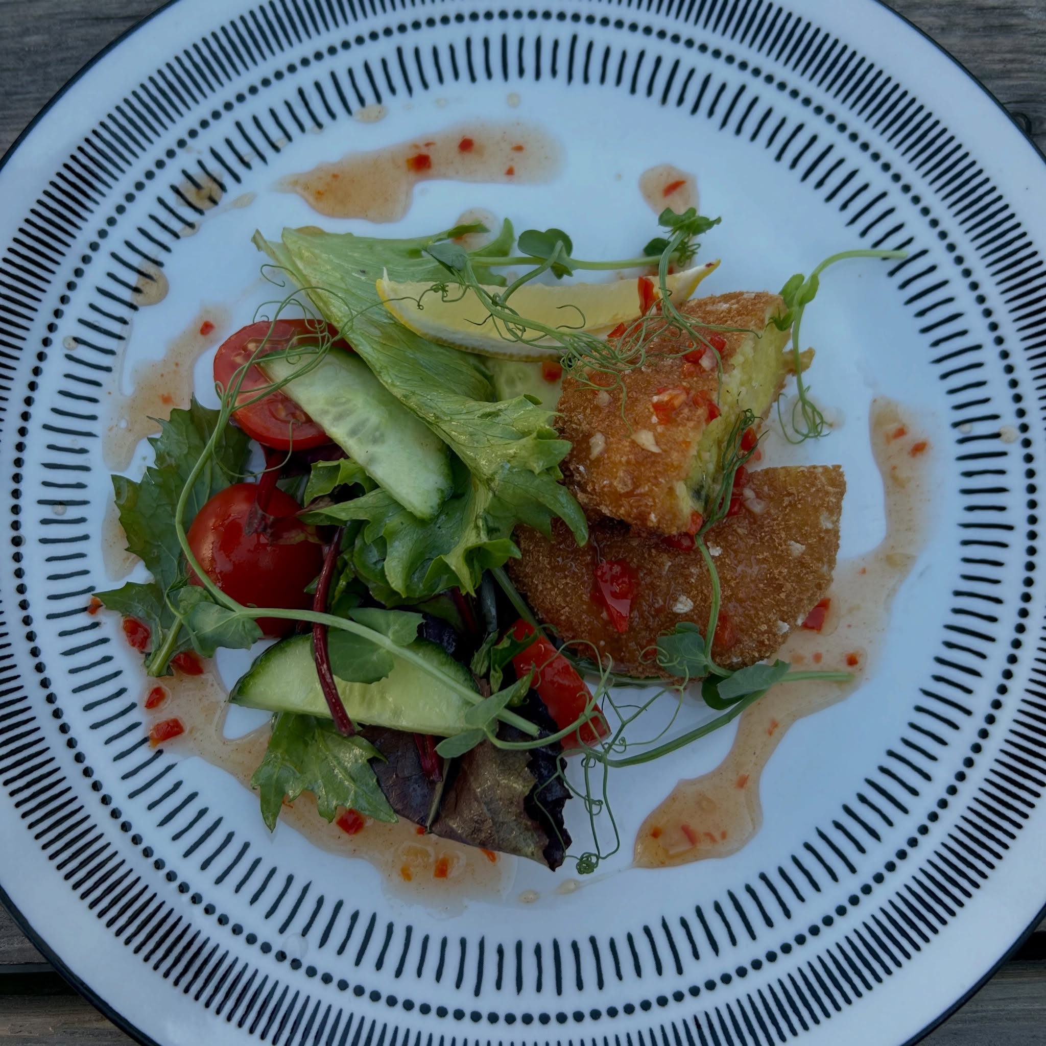 Cornish Fishcake, Local Leaves, Sweet Chilli