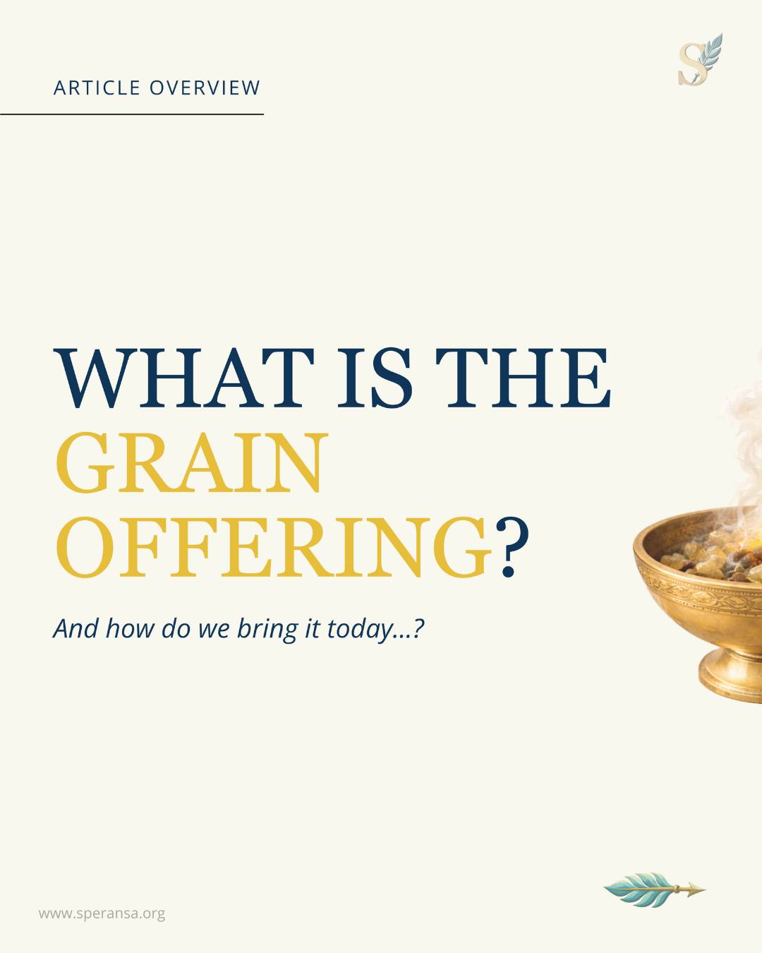 How do we set ourselves apart for God?
In the Old Testament, the Israelites set themselves apart for holy service to God with the Grain Offering. This offering consisted of:
- Unleavened flour
Humble, without pride.
- Olive Oil
The Holy Spirit, who anoints us.
- Frankincense
Our worship, only meant for God.
This sacrifice emphasizes the importance not just of repentance, but ministry. And Jesus' sacrifice made a way for us to become priests to God. In what way are you giving yourself to God?