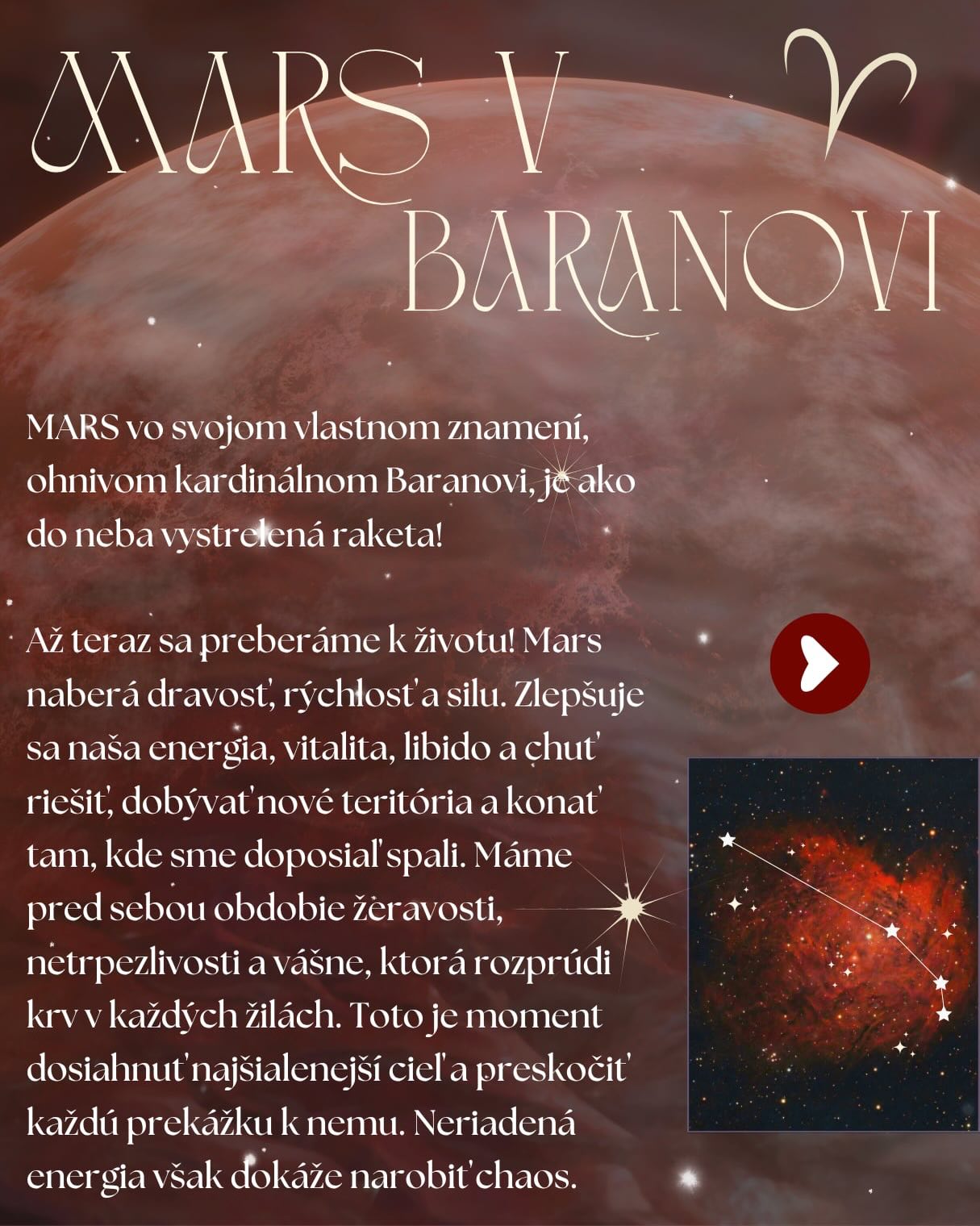 MARS bude v BARANOVI do 19.5.2026! •
Takže akú aktivitu teraz začneme, dokážeme počas jeho pôsobenia zakoreniť do zvyku a teda vytvoríme nový vzorec 🔥
Ja som sa dnes rozhodla, že začínam cvičiť - nikdy som to nepotrebovala, ale za posledné roky na svk a pri sedavej práci tomu treba dať stopku!
Čo začneš ty? 😎🔥✨
#vitalita #mars #pohyb #cvicenie #tanec