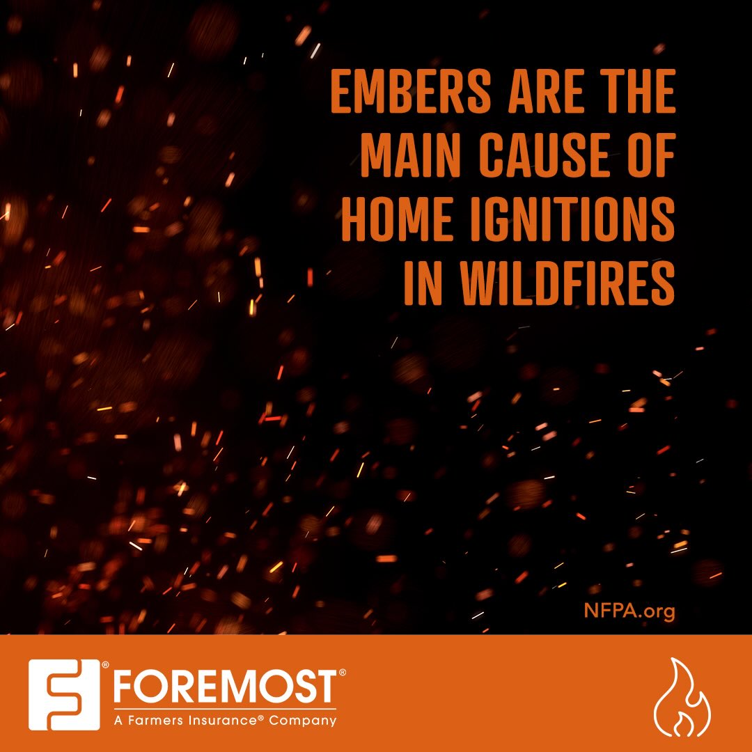 According to the @nfpadotorg, flying embers - which can be carried more than a mile through the wind - are the main cause of homes igniting in wildfires.
#homeinsurance #wildfireprepared #riskprevention #homesafetytips #wildfiresafety