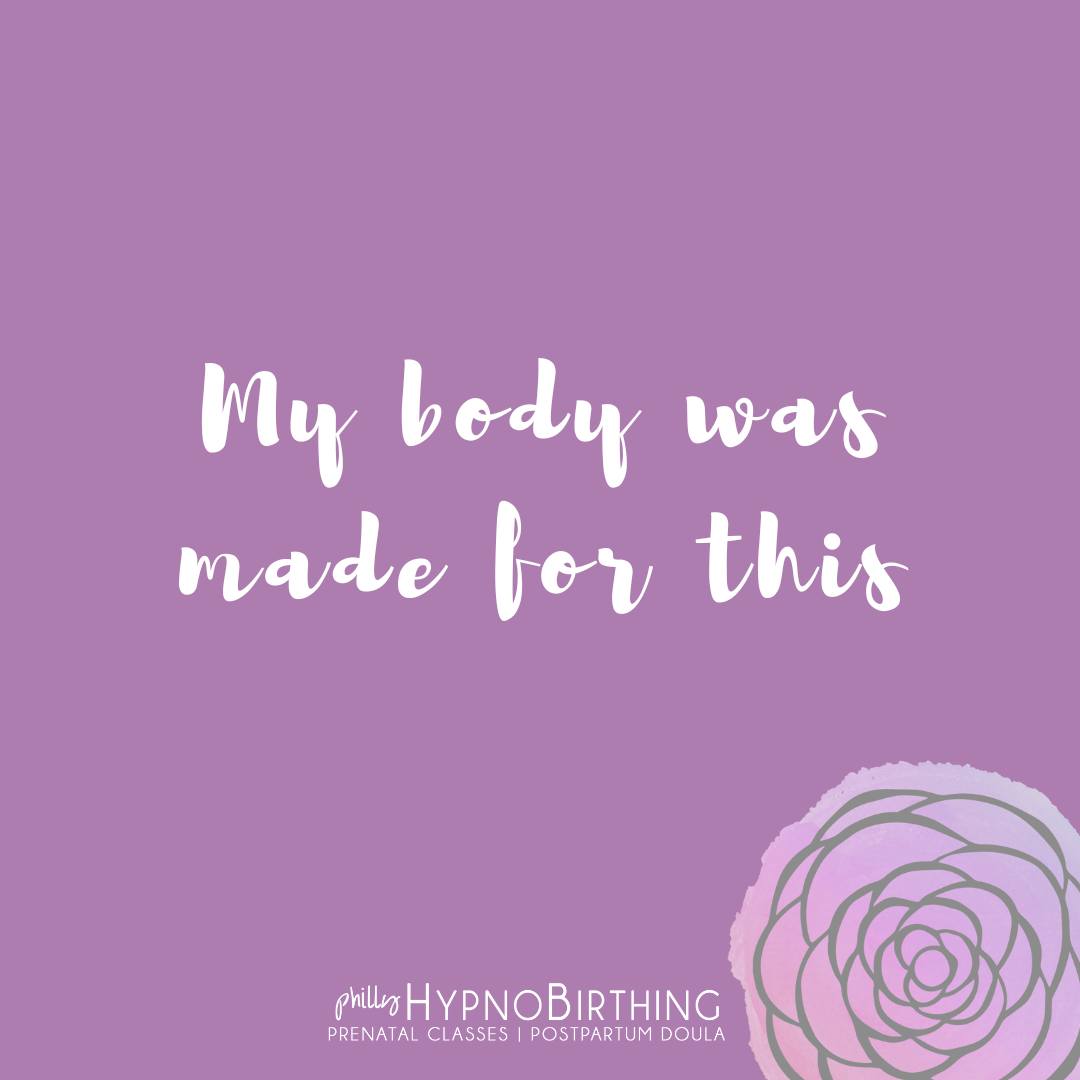 Your body was built for this. You got this, mama!👏💪
Not sure you feel this way? Keep saying this affirmation for 30 days and let’s see what you think then! WHO is in for a 30 day affirmation challenge? Type “ME” down below to really shift into a positive mindset for birth!
#phillyhypnobirthing #positivemindset #affirmations #positivebirth
