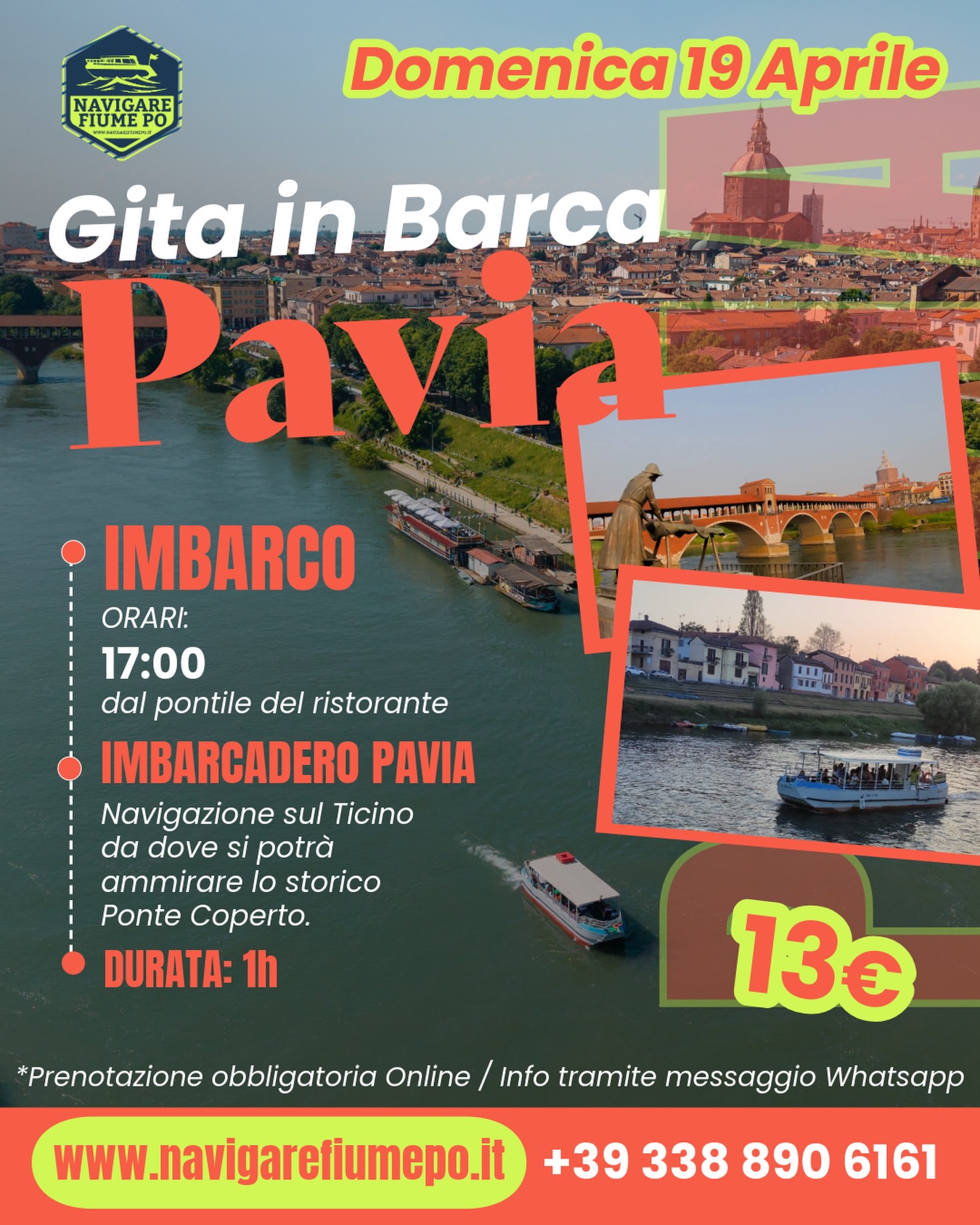 ✨ 𝗚𝗶𝘁𝗮 𝗶𝗻 𝗕𝗮𝗿𝗰𝗮 𝘀𝘂𝗹 𝗧𝗶𝗰𝗶𝗻𝗼 𝗮 𝗣𝗮𝘃𝗶𝗮 ⛴️🌿
Scopri Pavia da una prospettiva unica, lasciandoti cullare dalle acque del Ticino 🌊
Un’esperienza rilassante tra scorci mozzafiato e racconti affascinanti: dal suggestivo Ponte Coperto al pittoresco Borgo Ticino, accompagnati da curiosità e cenni storici che rendono questo viaggio ancora più speciale 🏞️
👉 Regalati un momento diverso dal solito: sali a bordo con noi!
📅 𝗗𝗼𝗺𝗲𝗻𝗶𝗰𝗮 𝟭𝟵 𝗔𝗽𝗿𝗶𝗹𝗲
📍 Imbarco dal pontile del ristorante Imbarcadero – Pavia
🎟️ Prenota subito il tuo posto a bordo!
𝘄𝘄𝘄.𝗻𝗮𝘃𝗶𝗴𝗮𝗿𝗲𝗳𝗶𝘂𝗺𝗲𝗽𝗼.𝗶𝘁
#Pavia #Ticino #GitaInBarca #VisitPavia #EsperienzeUniche