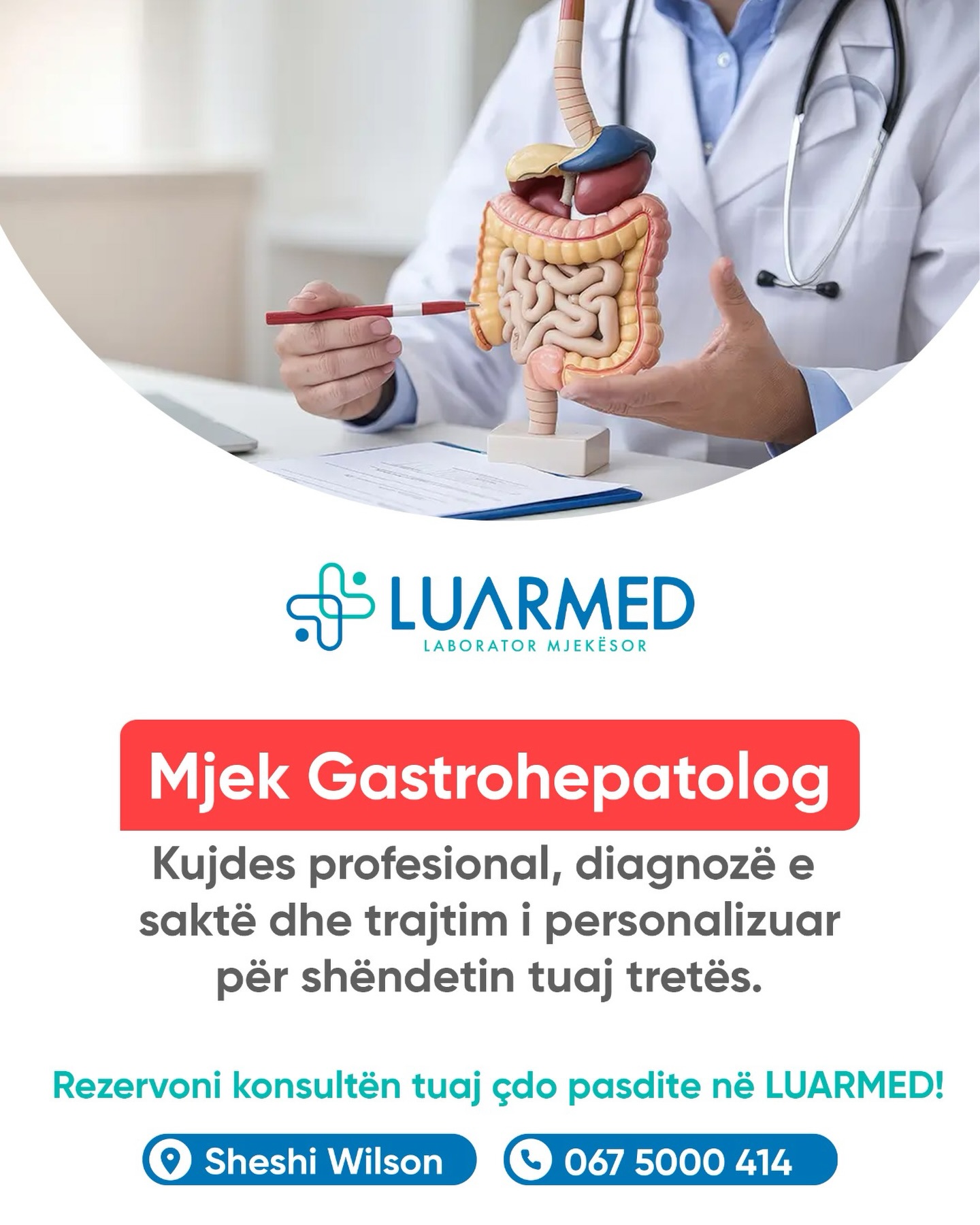 Shëndeti i sistemit tretës meriton kujdes të specializuar.
Te LUARMED, mjeku gastrohepatolog ofron konsultë profesionale, diagnozë të saktë dhe trajtim të personalizuar për çdo pacient.
Rezervoni konsultën tuaj çdo pasdite në LUARMED.
📍 Sheshi Wilson
📞 067 5000 414
#LUARMED #Gastrohepatolog #ShendetTretës #KonsultëMjekësore #LaboratorMjekësor ShendetDheKujdes