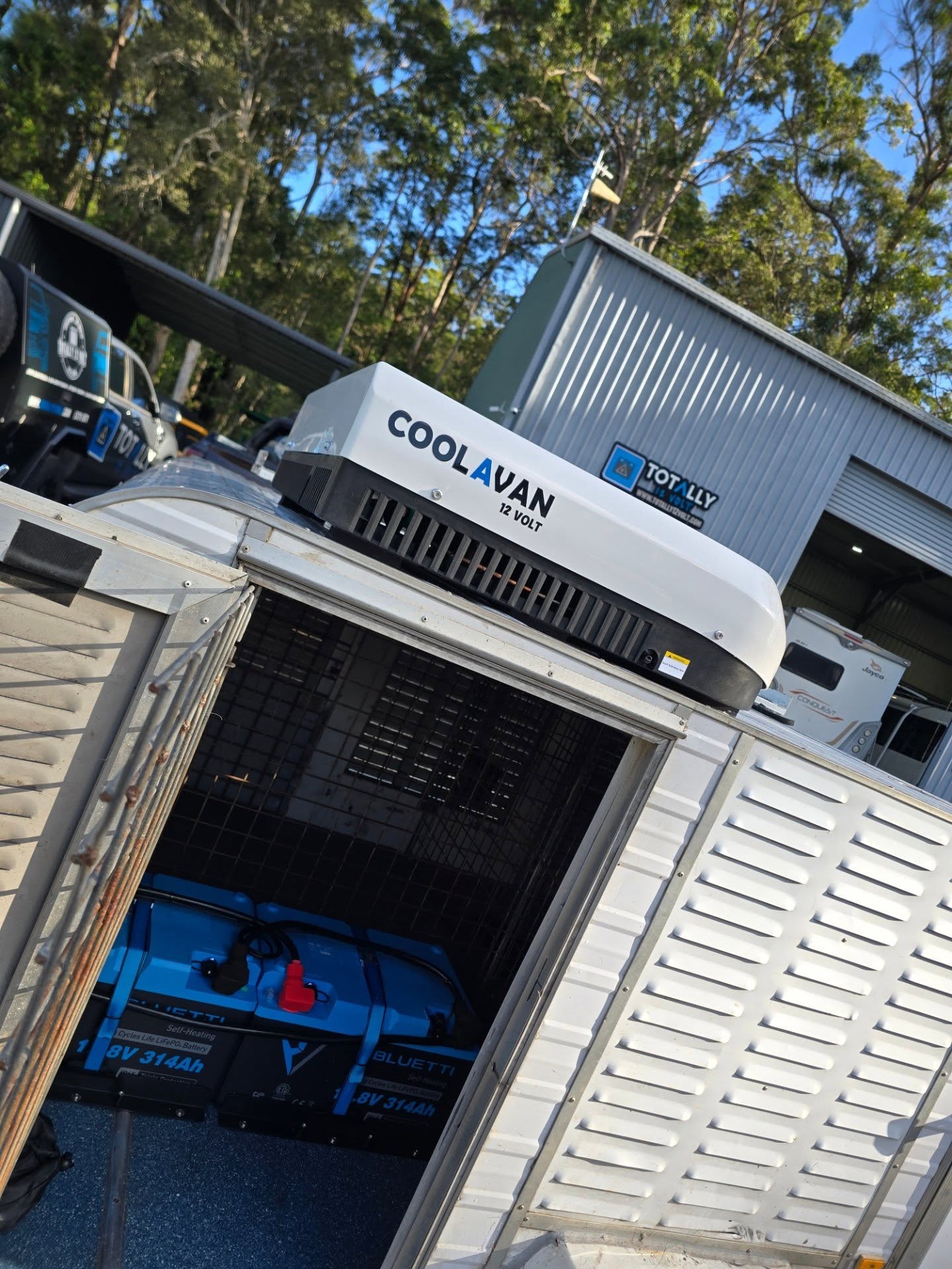 We don't just look after humans, we can also take care of keeping your fury friends comfortable. This customer wants to keep his show dogs comfortable when he is travelling with them. We installed this 12volt air conditioner to his dog trailer which will easily keep running from Brisbane to Rockhampton and hours and hours after. We set him up with over 600amp hours of lithium a dcdc charger and a 240v charger. #showdogs #dogtrailer #dualbatterysetup #12vairconditioner #12volt