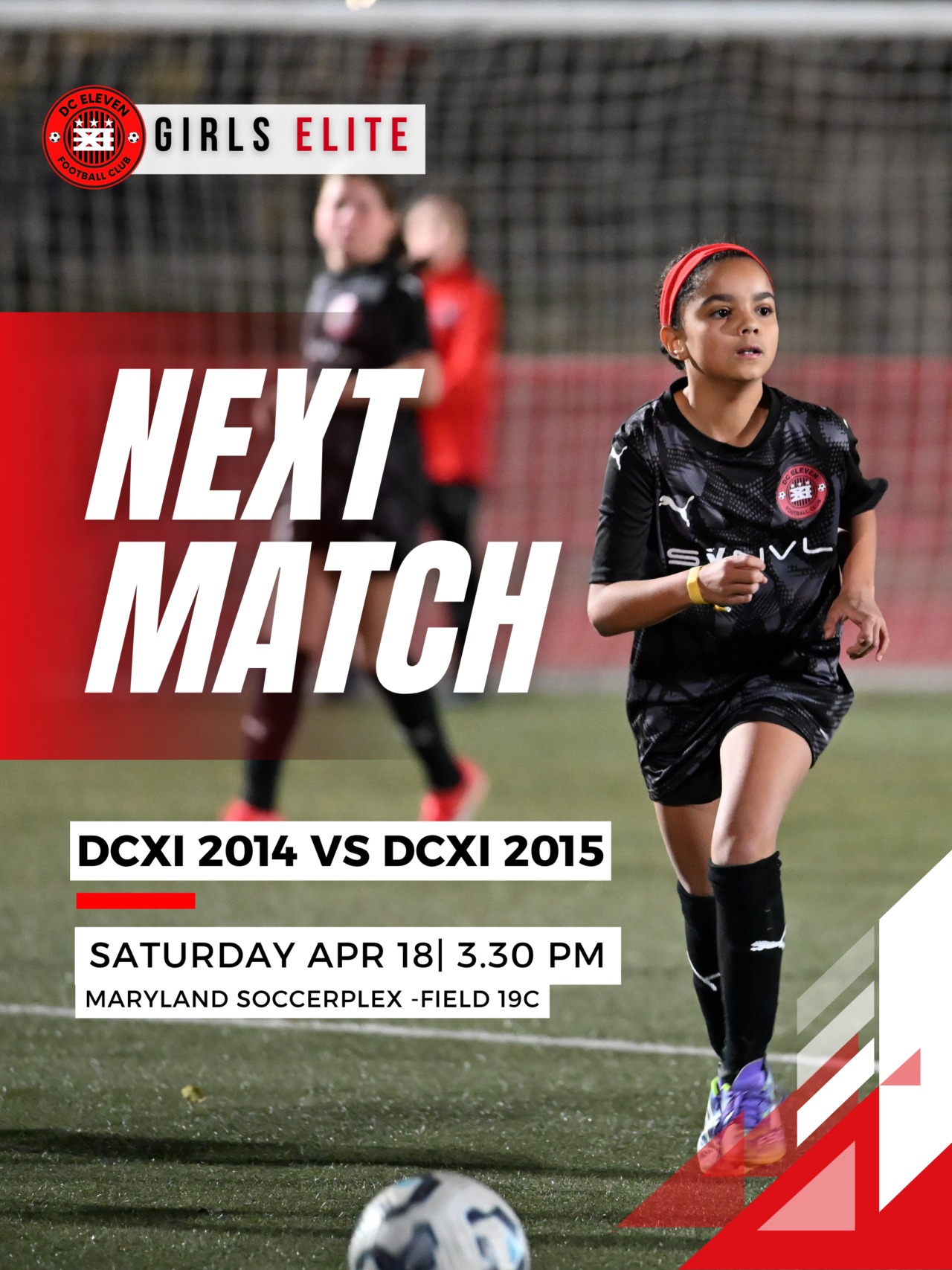 💥Game alert for tomorrow! ⚽️ Join DCXI Academy on:
ㅤ
🗓 Apr 18, 2026
DCXI 2014 🆚 DCXI 2015
🕐3:30 PM
📍Maryland SoccerPlex - Field 19c
ㅤ
See you there!
ㅤ
If you want your player to be featured on this account, please DM us a pic!
ㅤ
Unleash your potential, become a master of the ball! Register with the link in bio.
.
.
.
.
.
#DCXIAcademy #DMVsoccer #GameSchedule #GirlsinSoccer #YouthSoccer