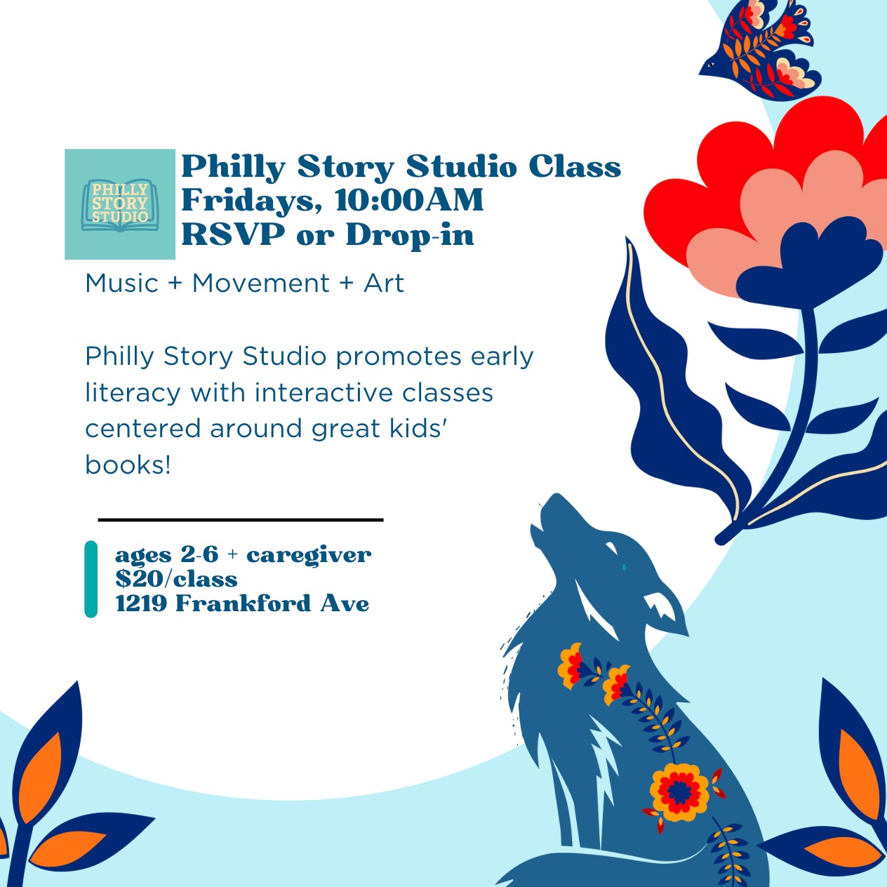 New time alert!
Join us at 10AM on Fridays for our a fun movement and story call with @phillystorystudio
This class is such a fun way to grow early literacy, each class includes a related craft and music.
#earlyliteracy #storiesandsongs #fishtownkids #phillykids