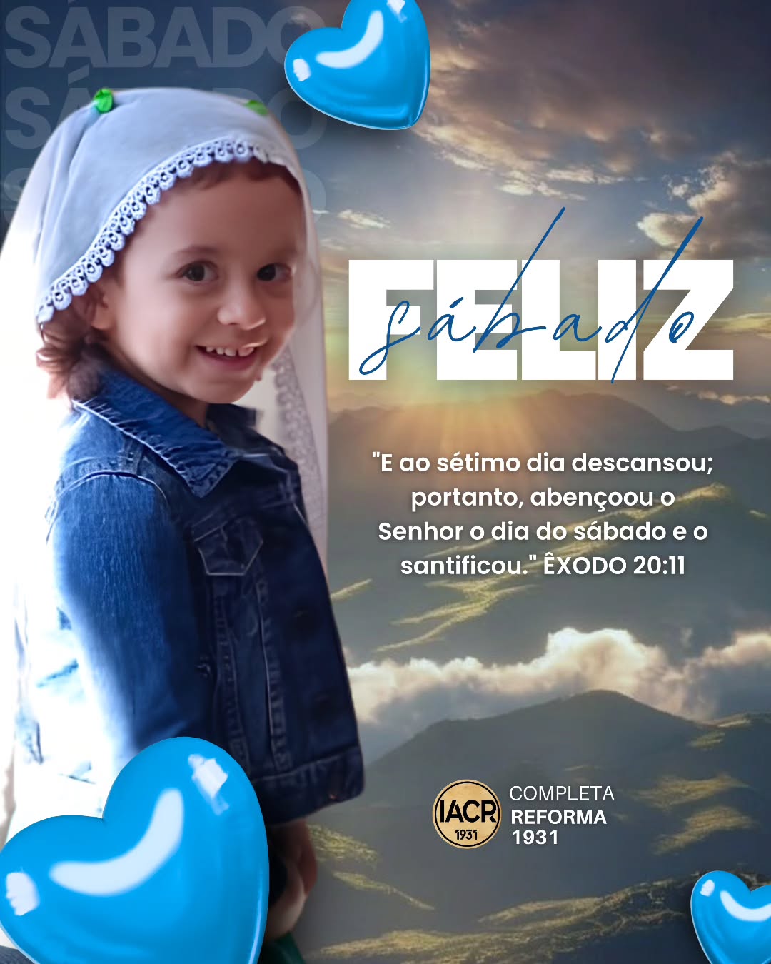 Hoje é dia de renovar a fé e lembrar do amor que Ele separou especialmente para nós. Que este santo dia traga paz ao seu lar e alegria ao coração.
“E ao sétimo dia descansou; portanto, abençoou o Senhor o dia do sábado e o santificou.” Êxodo 20:11
Que a presença de Deus esteja com você e sua família neste dia especial. 🙌🏻
F E L I Z S Á B A D O !
#felizsábado #paz #amor #iacrministerio1931