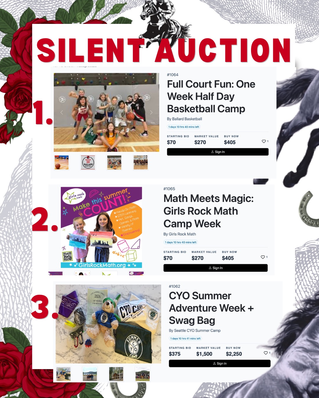 Still have gaps in your child’s summer camp schedule? ☀️
Check out these fun experiences in our Silent Auction—every bid supports St. Benedict Catholic School!
https://runfortheroses2026.ggo.bid/n/package/15116873
https://runfortheroses2026.ggo.bid/n/package/15116875
https://runfortheroses2026.ggo.bid/n/package/15116876
