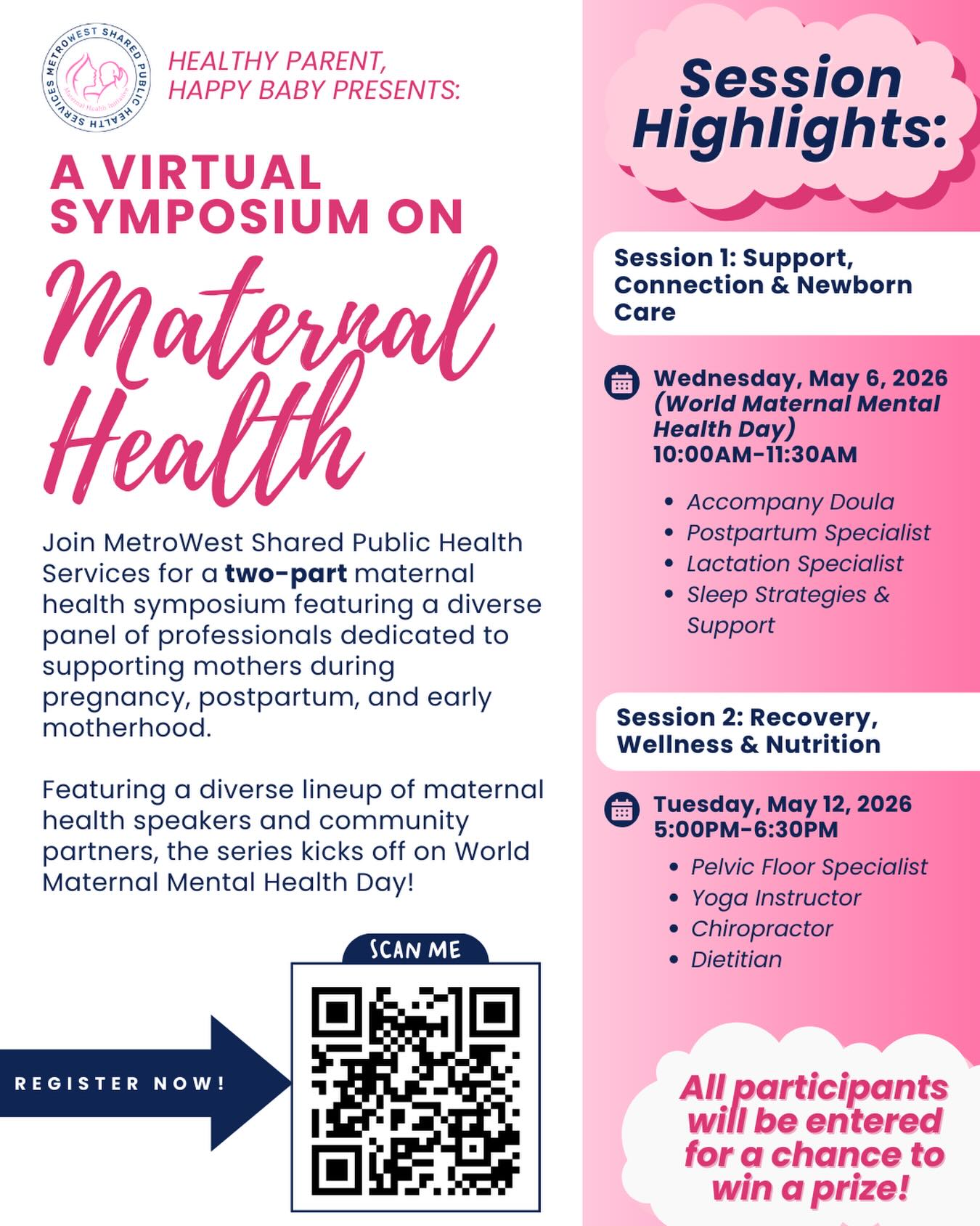 Join me on May 6th for the Virtual Maternal Health Symposium hosted by @mwsphs through the Healthy Parent, Happy Baby initiative.
This two-part symposium will bring together a diverse group of maternal health professionals to support families during pregnancy, postpartum, and early parenthood. Topics will include newborn care, postpartum support, lactation, sleep strategies, recovery, wellness, and nutrition.
I am honored to be part of this symposium in honor of Maternal Mental Health Awareness Day.
Registration required (use QR code)
#maternalmentalhealth #postpartumsupport #metrowestmoms