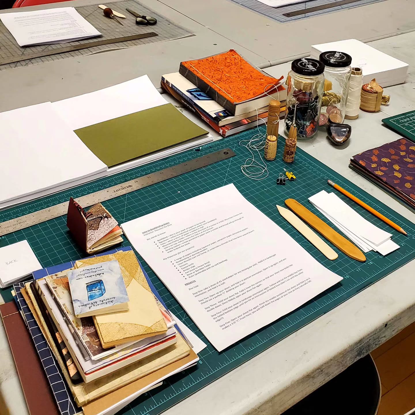 We love making books at the inPrint Studio! If you want to learn how to make your own books, join us for our 3-week softcover bookbinding class 🙂 Class details below, register on our website (link in bio).
Soft Cover Sewings (3 weeks)
Mondays, April 27 - May 11, 2026
6pm to 8:30pm
Instructor: Maureen Da Silva
This three-week course takes beginner binders on a journey through soft cover bookmaking practices. Techniques are all accessible to do at home, and hopefully inspire students to continue a journey into the magic that is making books!
The first day will introduce students to tools and materials and a playful exploration of pamplets 1, 2 and 3. The second session will explore stab-bindings and french sewing structure. The final class will bring us into long-stitch binding. Students will make a minimum of 6 books throughout this class.
No experience necessary for this course, and all materials included. Any spare time in class will be used for practicing technqiues learned - practice makes perfect in bookbinding!
ID- A rable at the inPrint Studio showing bookbinding supplies, like softcover books, awl, bone folder, paper.
#torontoprintmakers #torontoprintstudio #learnbookbinding #torontoartclasses #makebooks