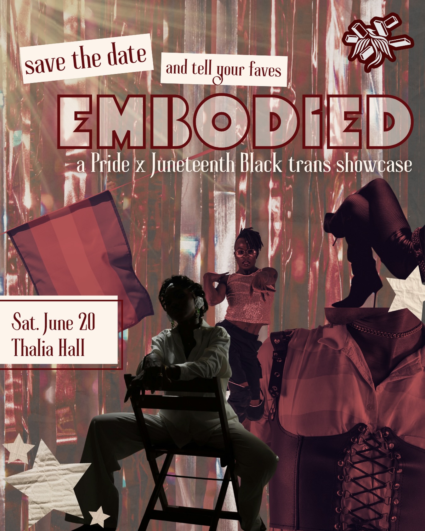 Calling Chicago’s Black, trans performers and fellow lovers of Black queer art 🔊‼️ Clear your calendars and save the date for Embodied: BSA’s Pride x Juneteenth Black, trans showcase…
📅📍 June 20 // Thalia Hall
PLUS, let us know who you want to see on stage at Embodied 👀 Tag your favorite Black, trans artists in drag, burlesque, dance, music, and more and you just might catch them there 🏳️⚧️🌟
#juneteenth #pride #varietyshow #transperformers #blackartists