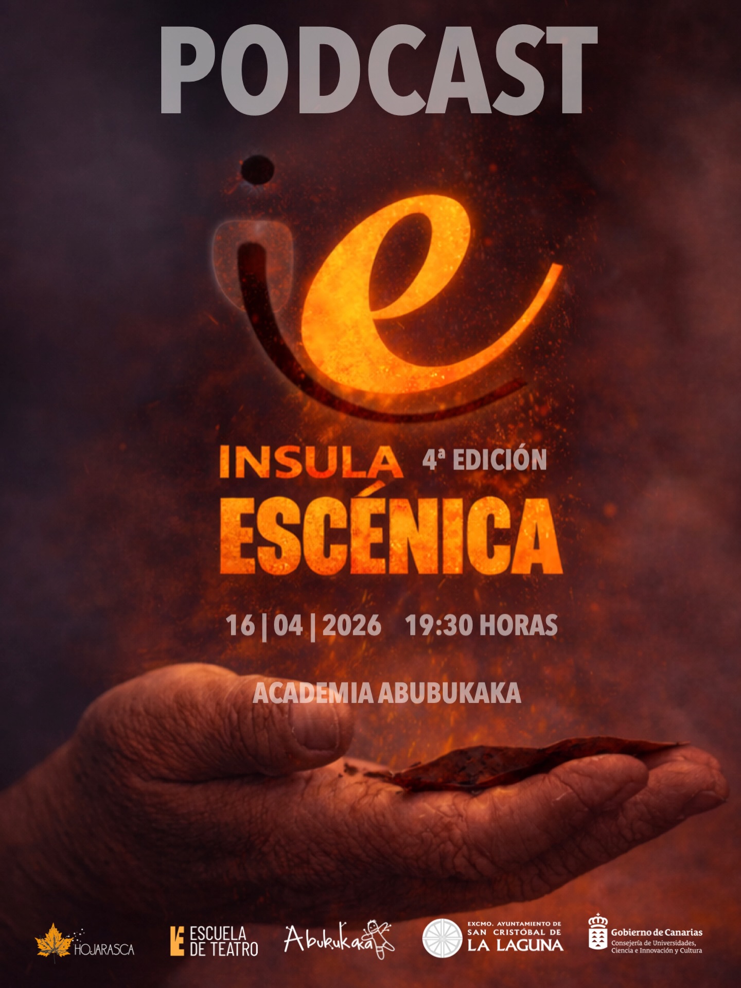 🎙️ La 4ª edición de Ínsula Escénica llega a su último latido…, y lo hace con voz propia.
Un podcast en vivo donde la memoria, la escena y la experiencia compartida se convierten en palabra. Un espacio para escuchar lo que queda, lo que atraviesa, lo que aún resuena 🗣️
¿Dónde? ¡Toma nota!
📍Academia Abubukaka
(Calle Heraclio Sánchez, 27, Local 40, San Cristóbal de La Laguna)
🗓️ Jueves 16 de abril
🕢 19:30 h
✨ Entrada gratuita hasta completar aforo.
¡Ven y forma parte!
Un encuentro abierto para cerrar el proceso desde dentro:creadores, participantes y público poniendo en común lo vivido.
Porque hay cosas que no terminan cuando acaba la escena…,empiezan cuando se cuentan.
Colaboran:
@lalagunacultura
@adrian.del.castillo
@lalagunaayto
@abubukaka