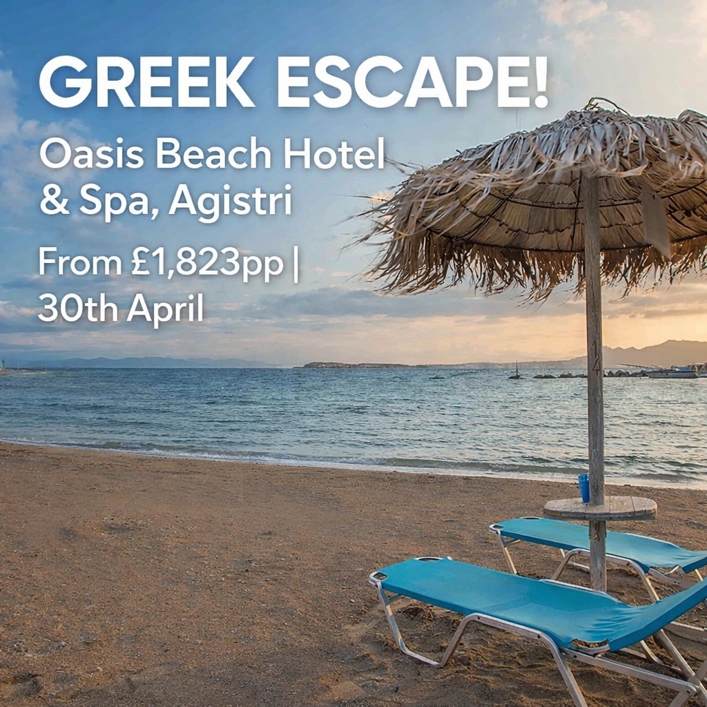🌴 SURPRISE! 🌊 Grab this Greek escape to 4* Oasis Beach Hotel & Spa, Agistri! 🇬🇷 30th April | 7 nights B&B from £1,823pp! 🎟️ Use code SUMMER50 for £50 off! Rooftop spa, beach dining & warm family vibes. Message me to book! 📞✨ #TravelWithSarah