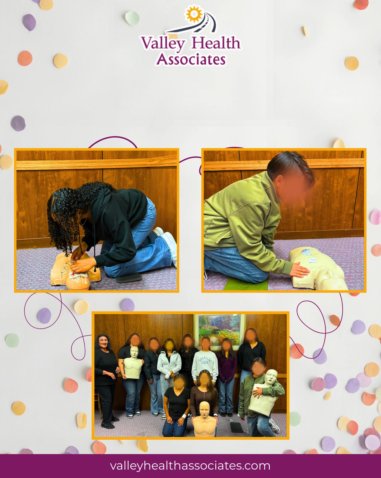 10 of the VHA's PHIT Youth Corp took part in a First Aid/CPR certification training. ✨
A huge thank you to Angie Ortega for providing the training and to the Salinas Elk's Lodge for allowing us to utilize their building for the training.
#ValleyHealthAssociates #VHA #Nonprofit #VHAYouthCorp #Training