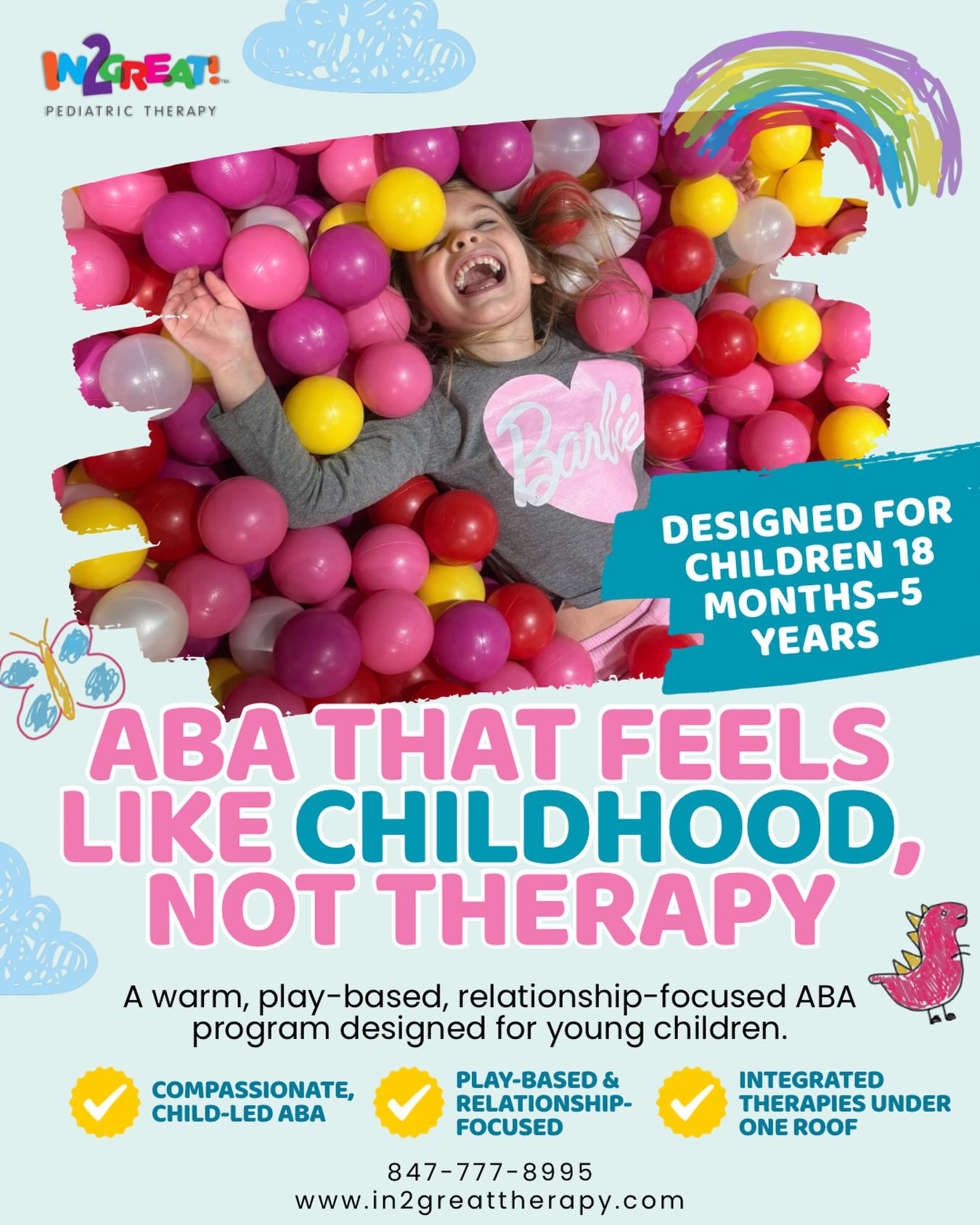 Therapy that looks like play… because it should 💛
At In2Great, our ABA program is built for little ones (18 months–5 years) to learn through connection, confidence, and everyday joy—not rigid routines.
✨ Child-led, compassionate care
✨ Play-based learning that feels natural
✨ Multiple therapies, all in one place
Ready to see the difference?
📞 Call 847-777-8995 to book a tour or FREE screening
🌐 Visit our website to learn more (link in bio)
#In2GreatPediatricTherapy #ABATherapy #PlayBasedLearning #EarlyIntervention #FreeScreening