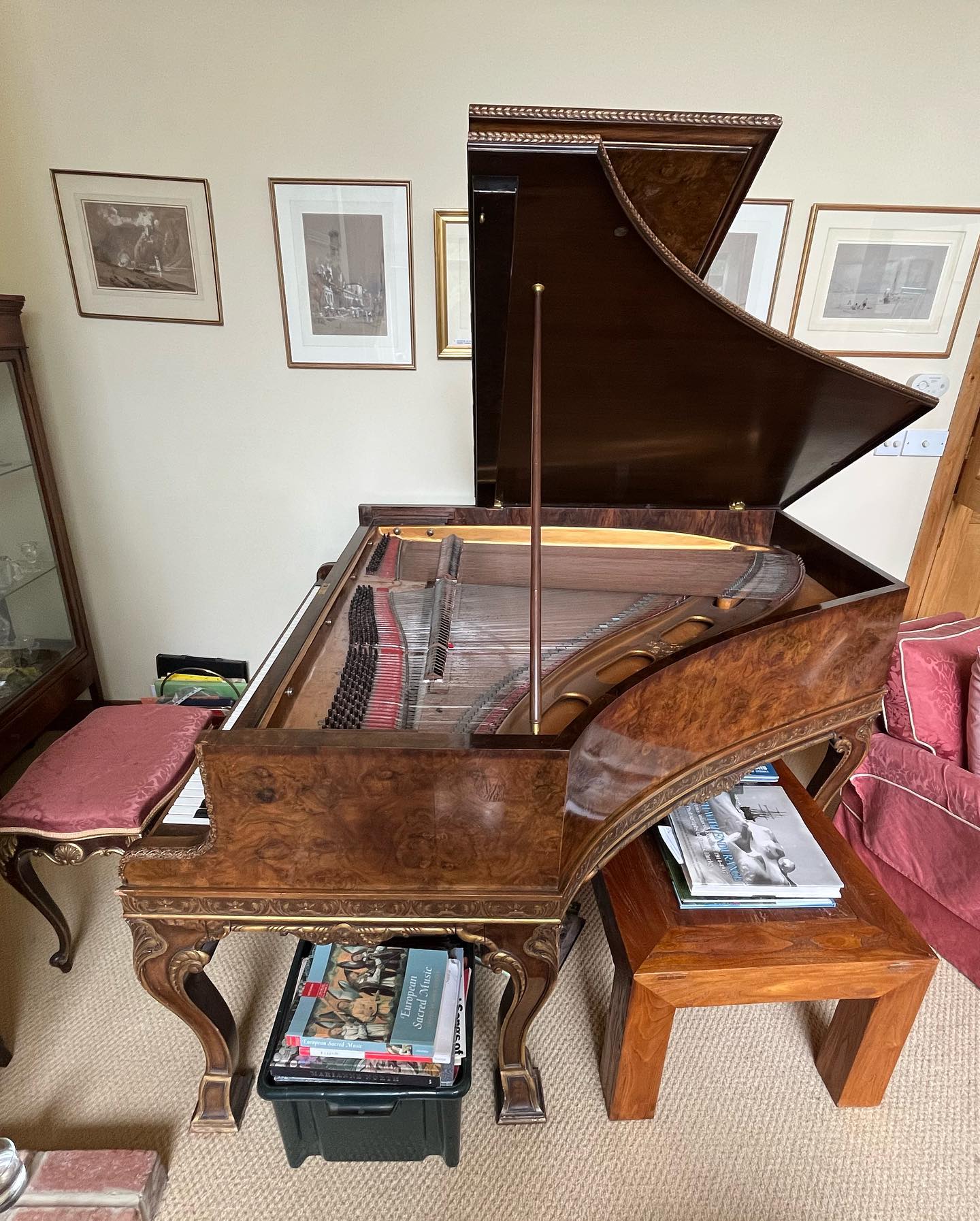 Tuned and had a string fail on this amazing Broadwood grand from very late 1800s. Apparently built to show off what they were capable of.