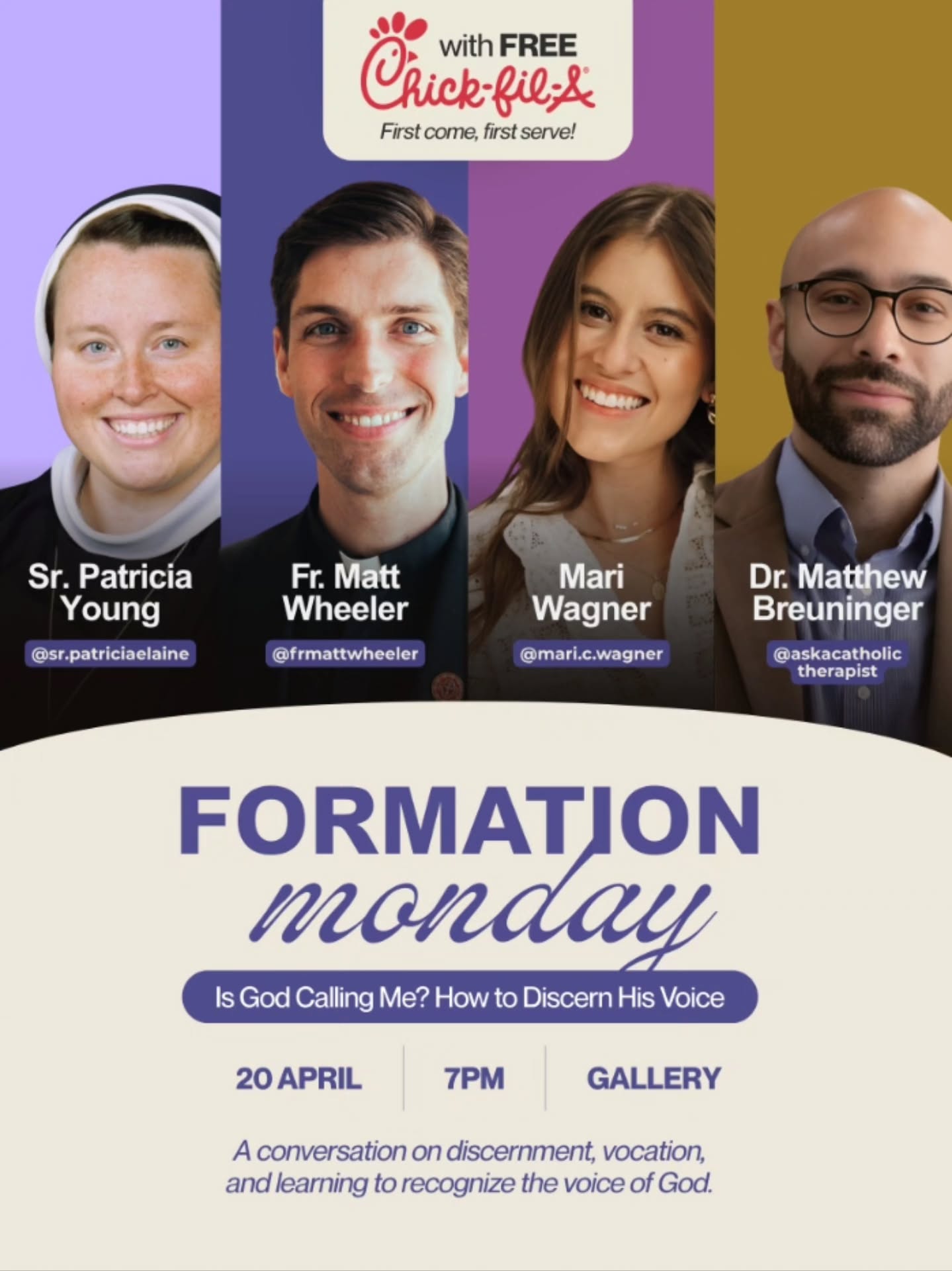 If you're a student at @franciscanuniversity, show up for Formation Monday tomorrow night in the Gentile Gallery at 7pm to hear from @sr.patriciaelaine , @frmattwheeler , @mari.c.wagner , and @askacatholictherapist about discernment and hearing God's voice π€
If you're at Franciscan and need someone to sit with, DM me and let's go together!! π€
#catholic #franciscanuniverity #franciscan #college #catholicism