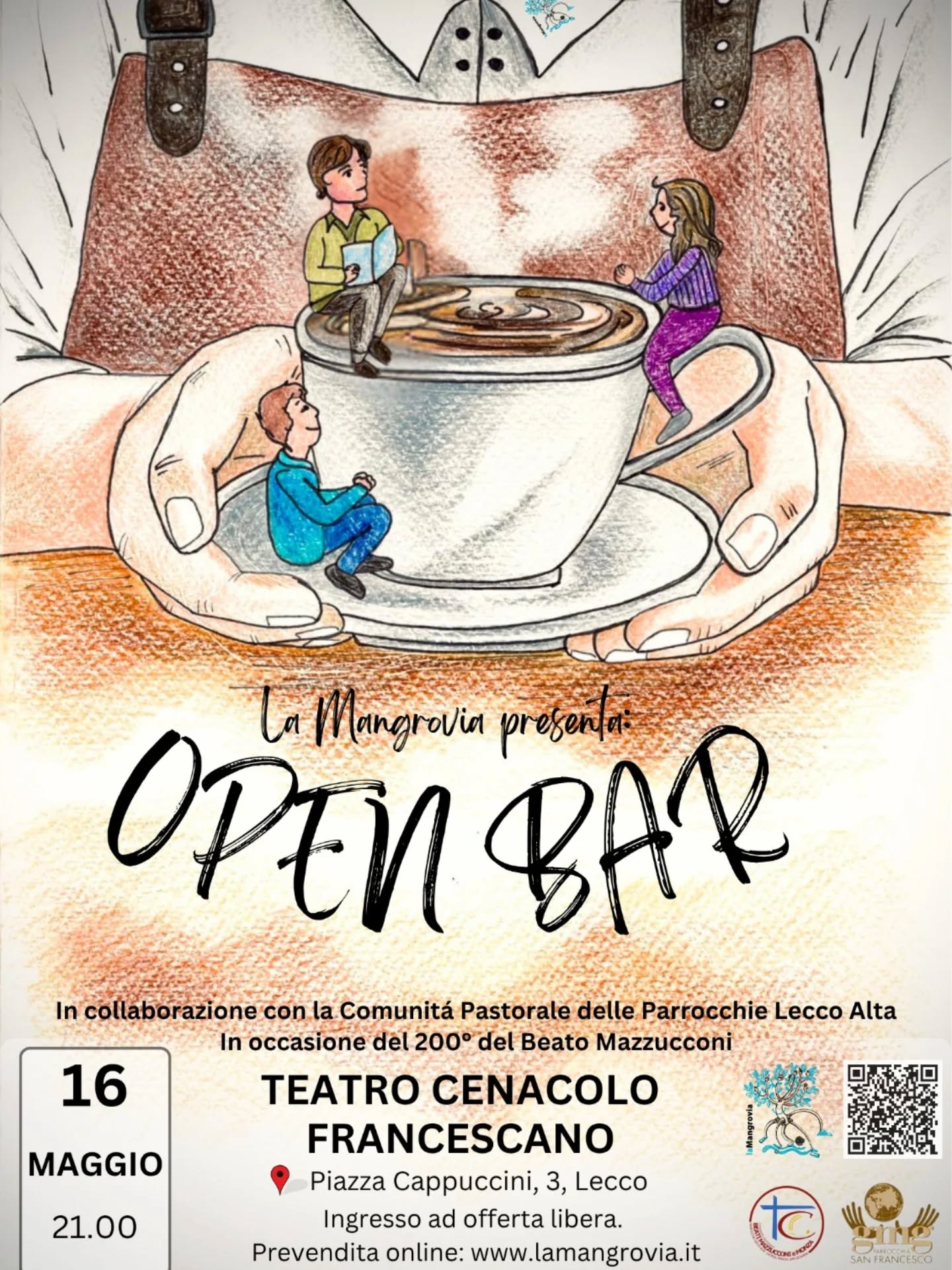 Lecco, avete voglia di un caffè?
Giusto il tempo di riprenderci, siamo già in pista!
Il 16 maggio Open Bar sarà al Cenacolo Francescano, una serata da non perdere in cui ridere, emozionarsi, stare bene!
Ingresso ad offerta libera, biglietti sul nostro sito, link in bio!
In collaborazione con la comunità pastorale delle parrocchie Lecco Alta, in occasione del 200° del Beato Mazzucconi