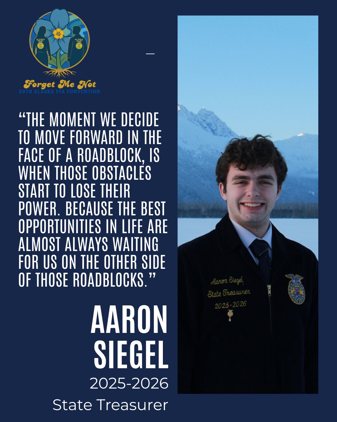 Thank you Aaron Siegel, for your year of service to this association and for being a pillar of our history! Alaska FFA, your 2025-2026 State Treasurer!